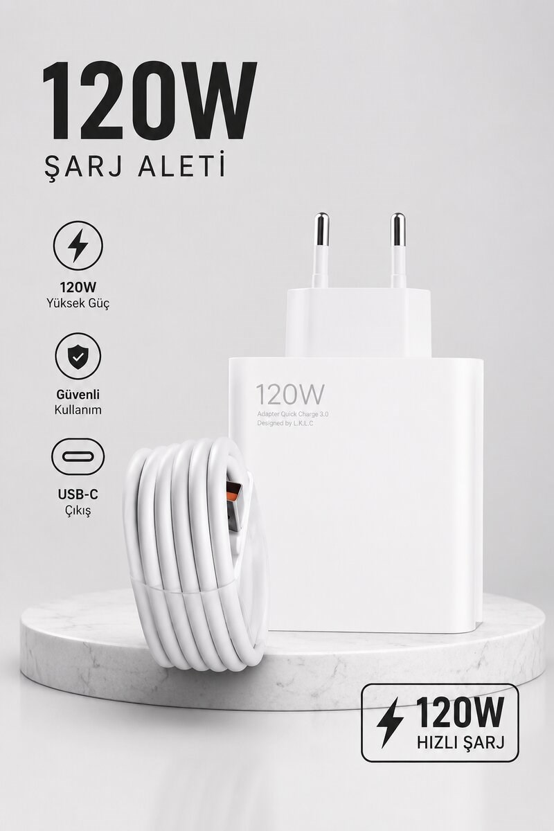 Turbo Hızlı Şarj Destekli 120W USB-C Şarj Seti