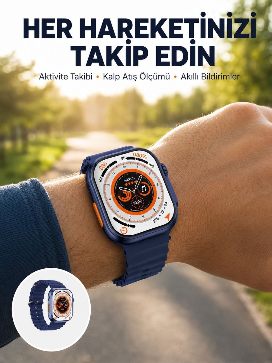 Ultra Akıllı Saat 2.05 İnç Büyük Ekran Bluetooth Aramalı IP67 Yeni Nesil