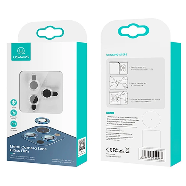 USAMS İphone 12 Pro Max 3D Metal Çerçeveli Kamera Lens Koruyucu-(1903)