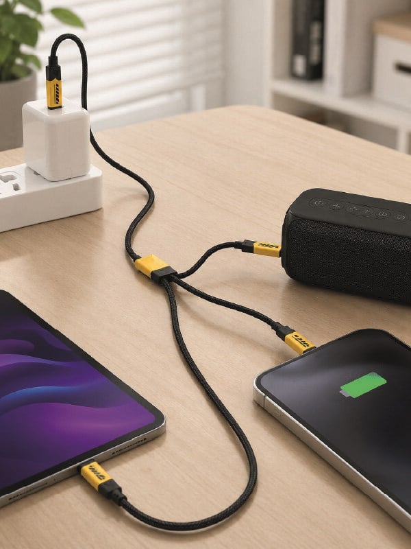 USB 3'ü 1 Arada Şarj Kablosu 240W PD Destekli Çoklu Şarj Kablosu