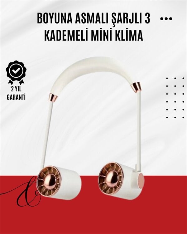 USB Şarjlı Katlanabilir Boyun Fanı | 3 Kademeli, Sessiz ve Taşınabilir Tasarım