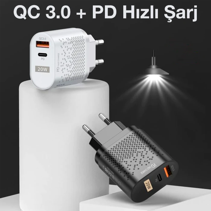USLİON 20W USB QC3.0 Şarj PD3.0 Hızlı Şarj Aleti Şarj Başlık-(1903)