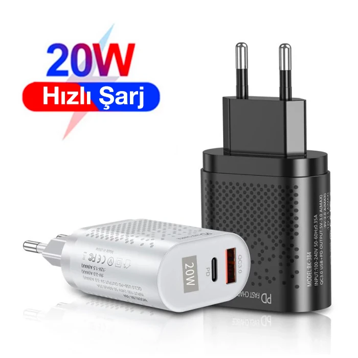USLİON 20W USB QC3.0 Şarj PD3.0 Hızlı Şarj Aleti Şarj Başlık-(1903)