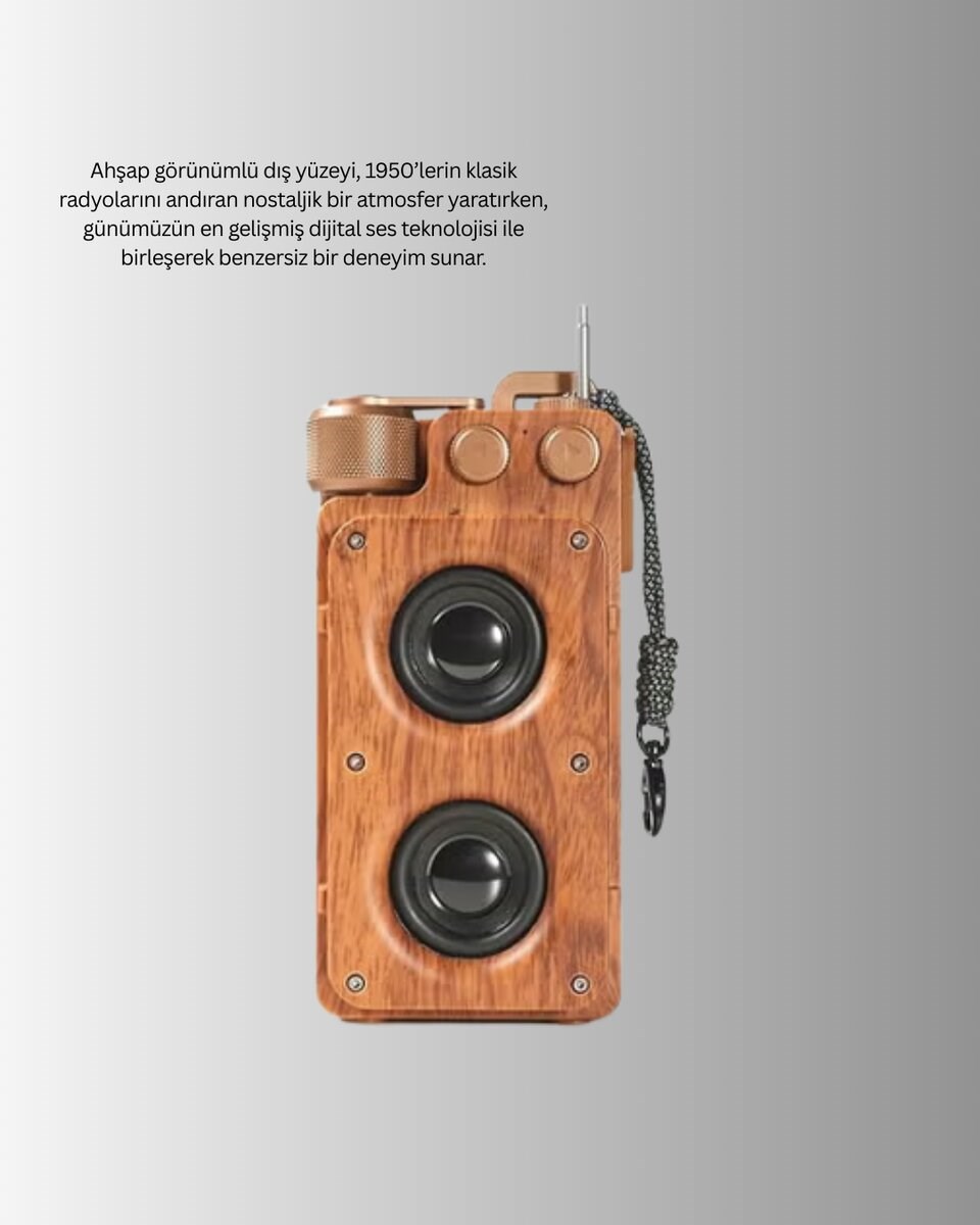 Vintage Tasarımlı Bluetooth Hoparlör Uzun Pil Ömürlü ve FM Destekli