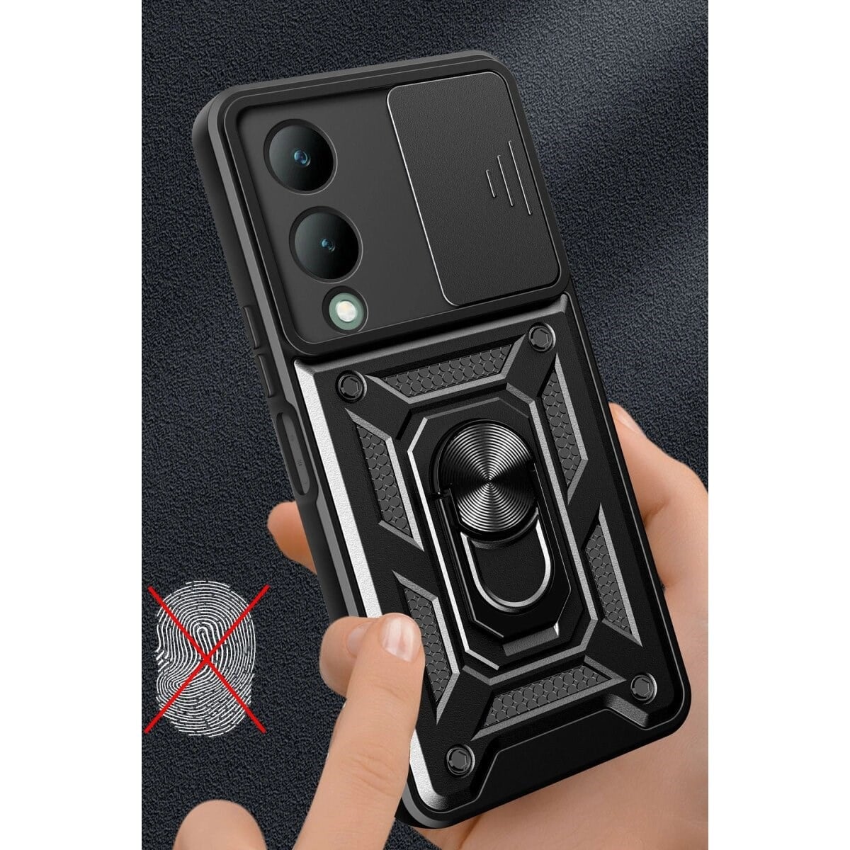 Vivo Y17s Kılıf Pars Lens Yüzüklü Silikon - Siyah