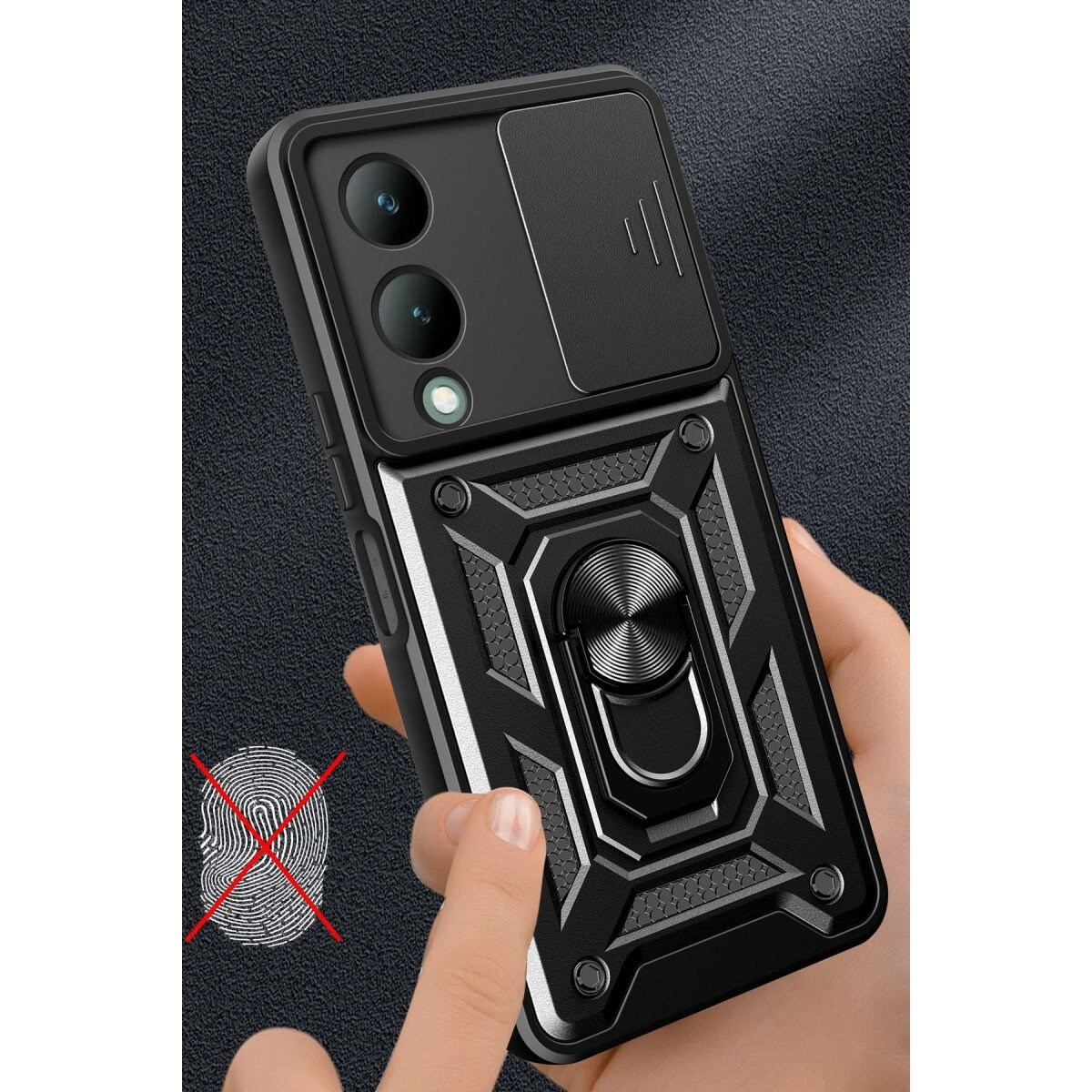 Vivo Y17s Kılıf Pars Lens Yüzüklü Silikon - Yeşil