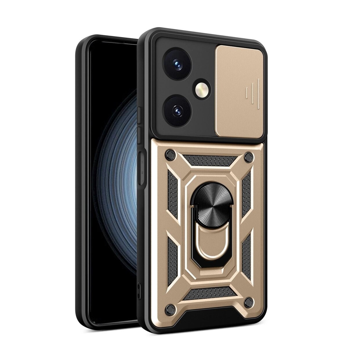 Vivo Y27 Kılıf Pars Lens Yüzüklü Silikon - Gold