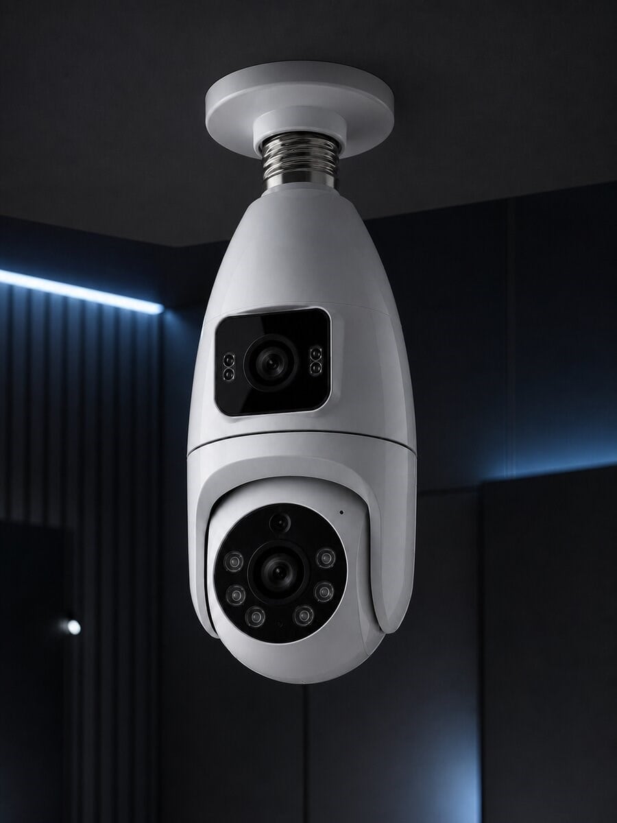 Wi-Fi Ampul Kamera Sistemi Gece Görüşlü Çift Lens