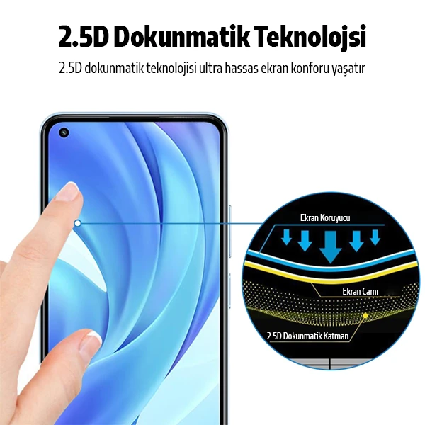 Xiaomi Mi 11 Lite Full Glue Full Kaplama Tempered Cam Ekran Koruyucu-(1903)