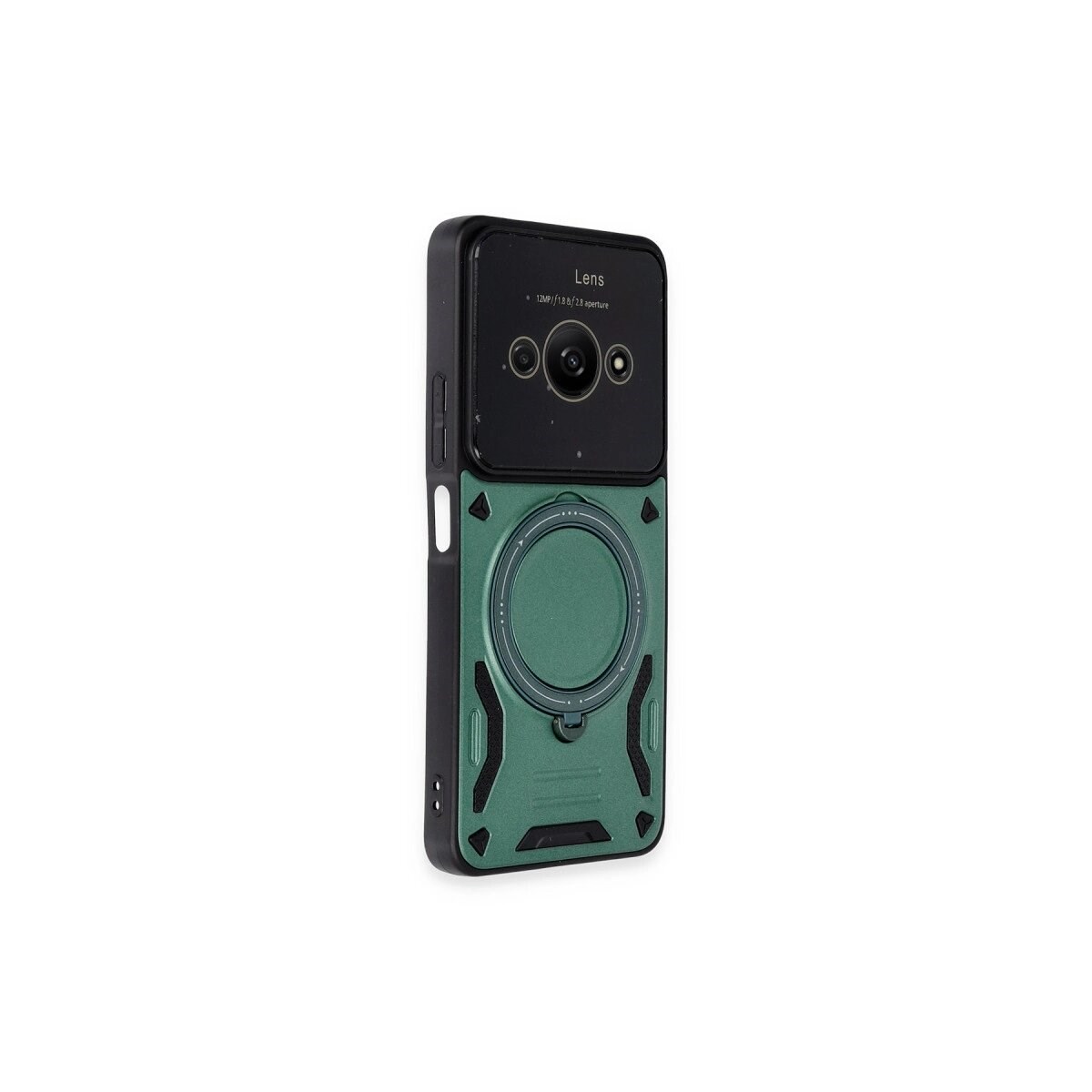 Xiaomi Poco C61 Kılıf Joy Lens Standlı Kapak - Koyu Yeşil