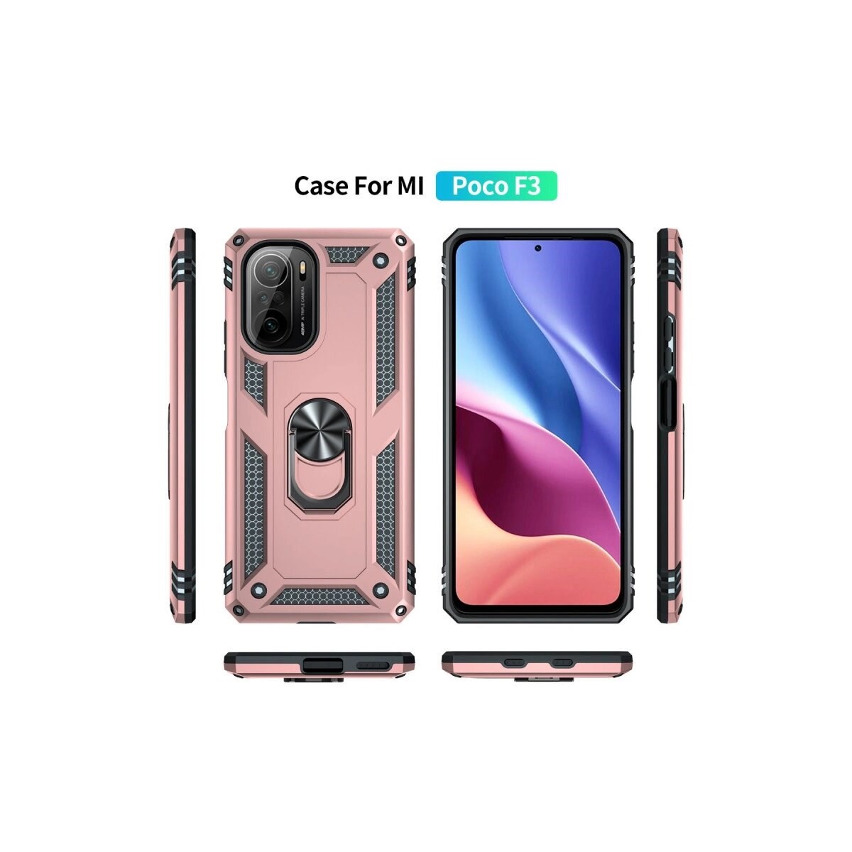 Xiaomi Poco F3 Kılıf Sofya Yüzüklü Silikon Kapak - Rose