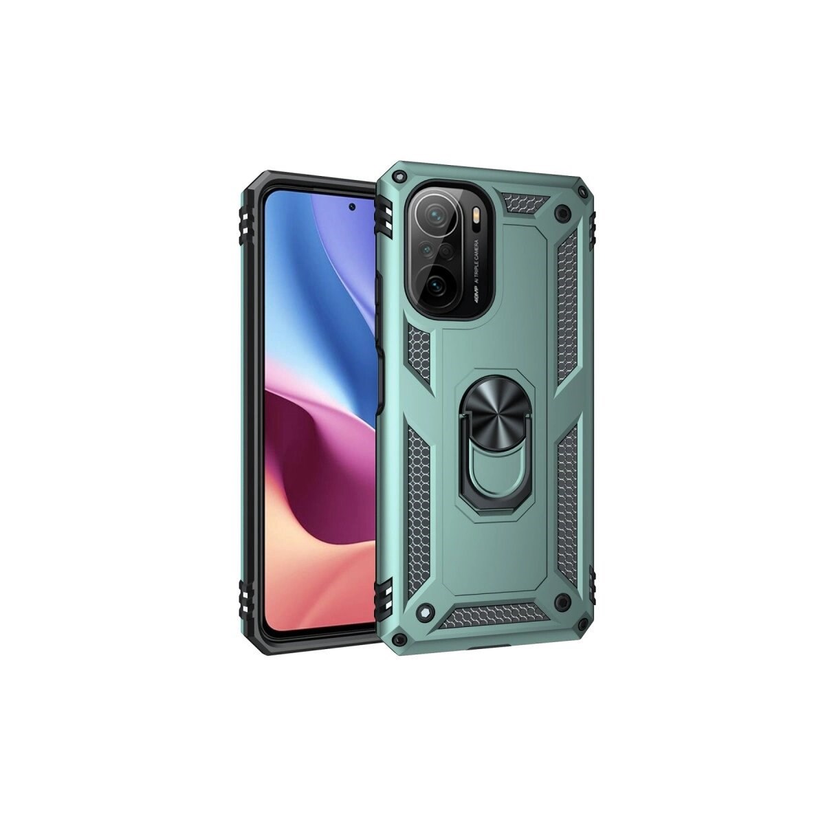 Xiaomi Poco F3 Kılıf Sofya Yüzüklü Silikon Kapak - Yeşil