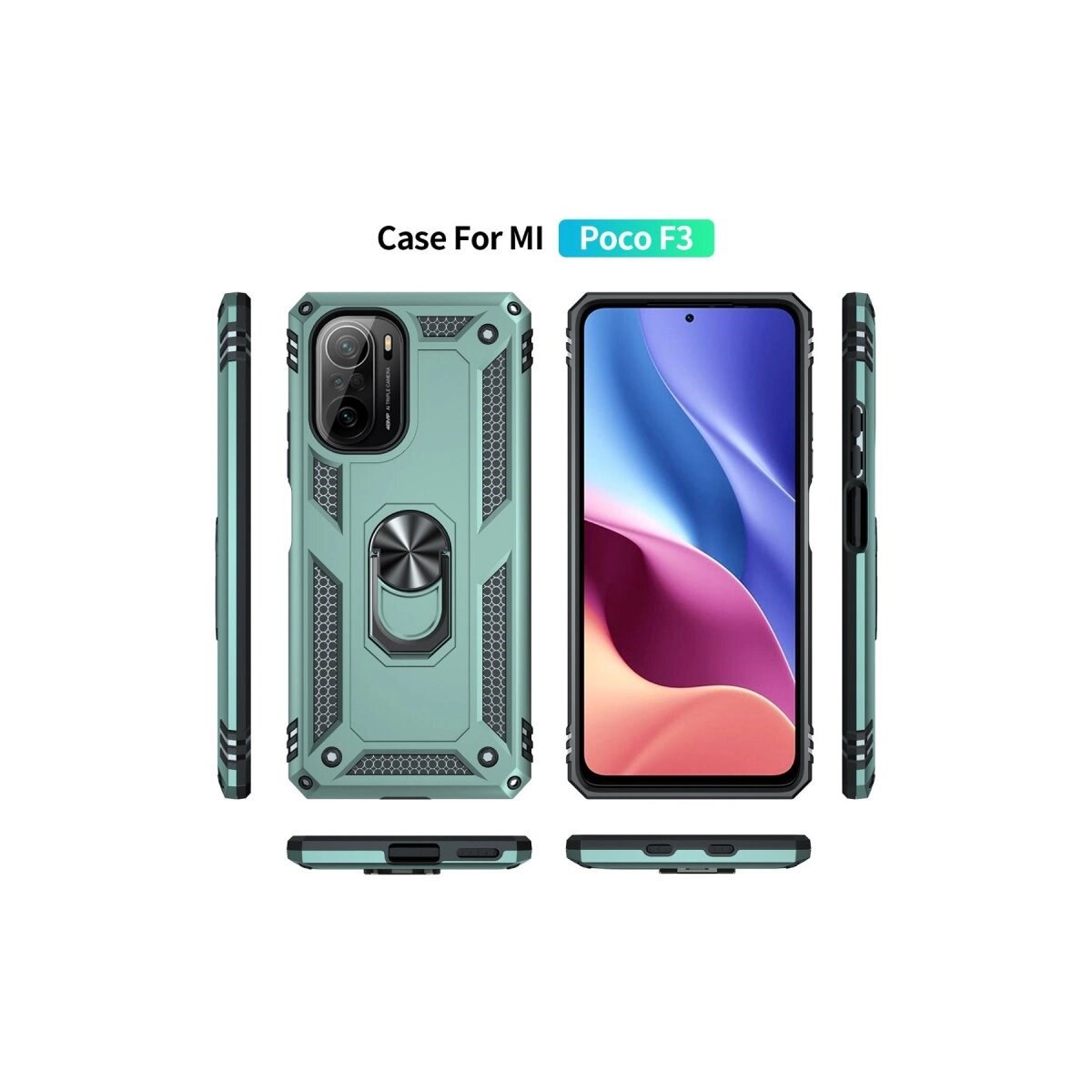 Xiaomi Poco F3 Kılıf Sofya Yüzüklü Silikon Kapak - Yeşil
