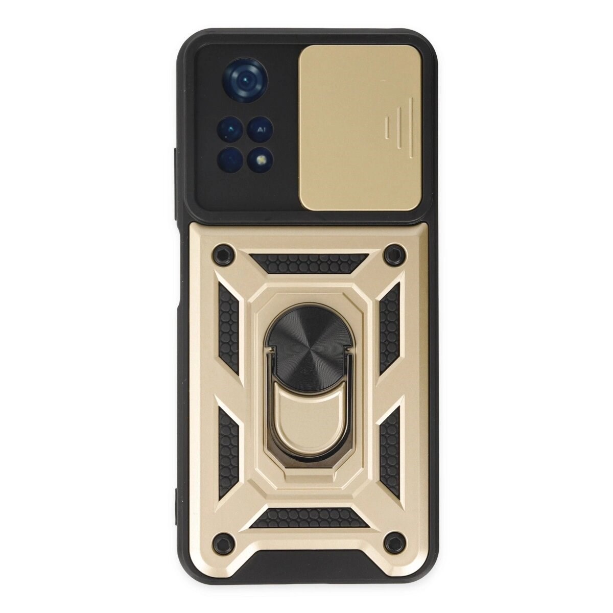 Xiaomi Poco M4 Pro 4g Kılıf Pars Lens Yüzüklü Silikon - Gold