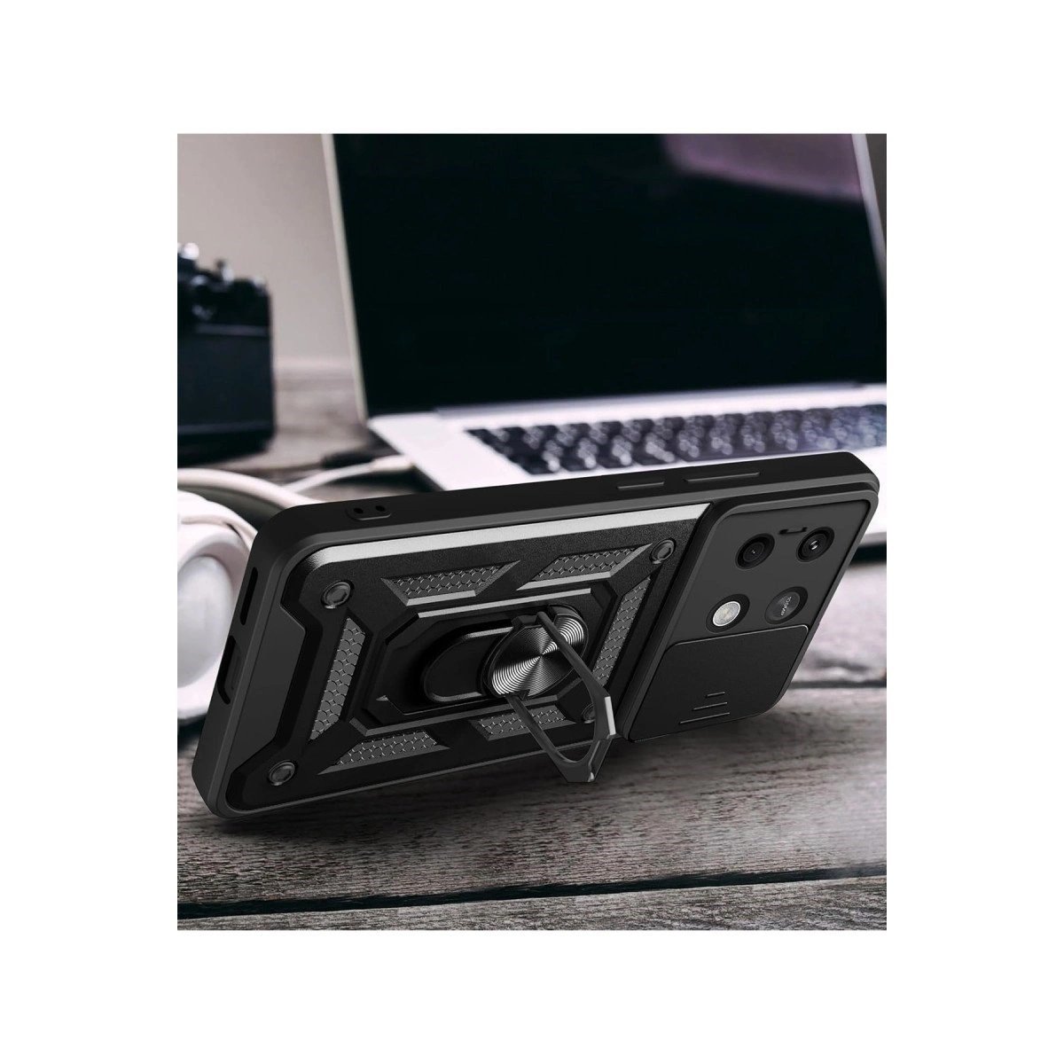 Xiaomi Poco M6 Pro 4g Kılıf Pars Lens Yüzüklü Silikon - Siyah