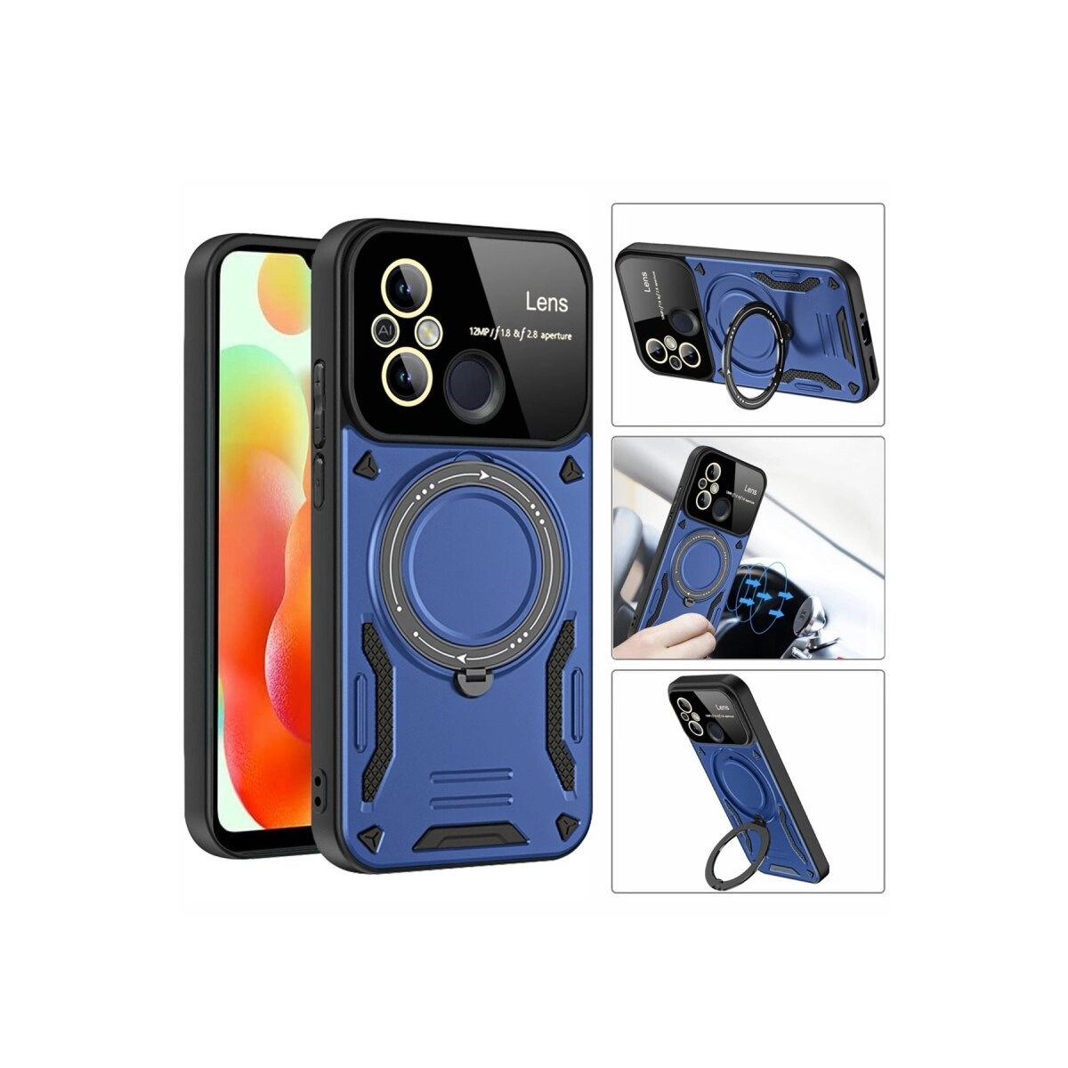 Xiaomi Redmi 12c Kılıf Joy Lens Standlı Kapak - Siyah
