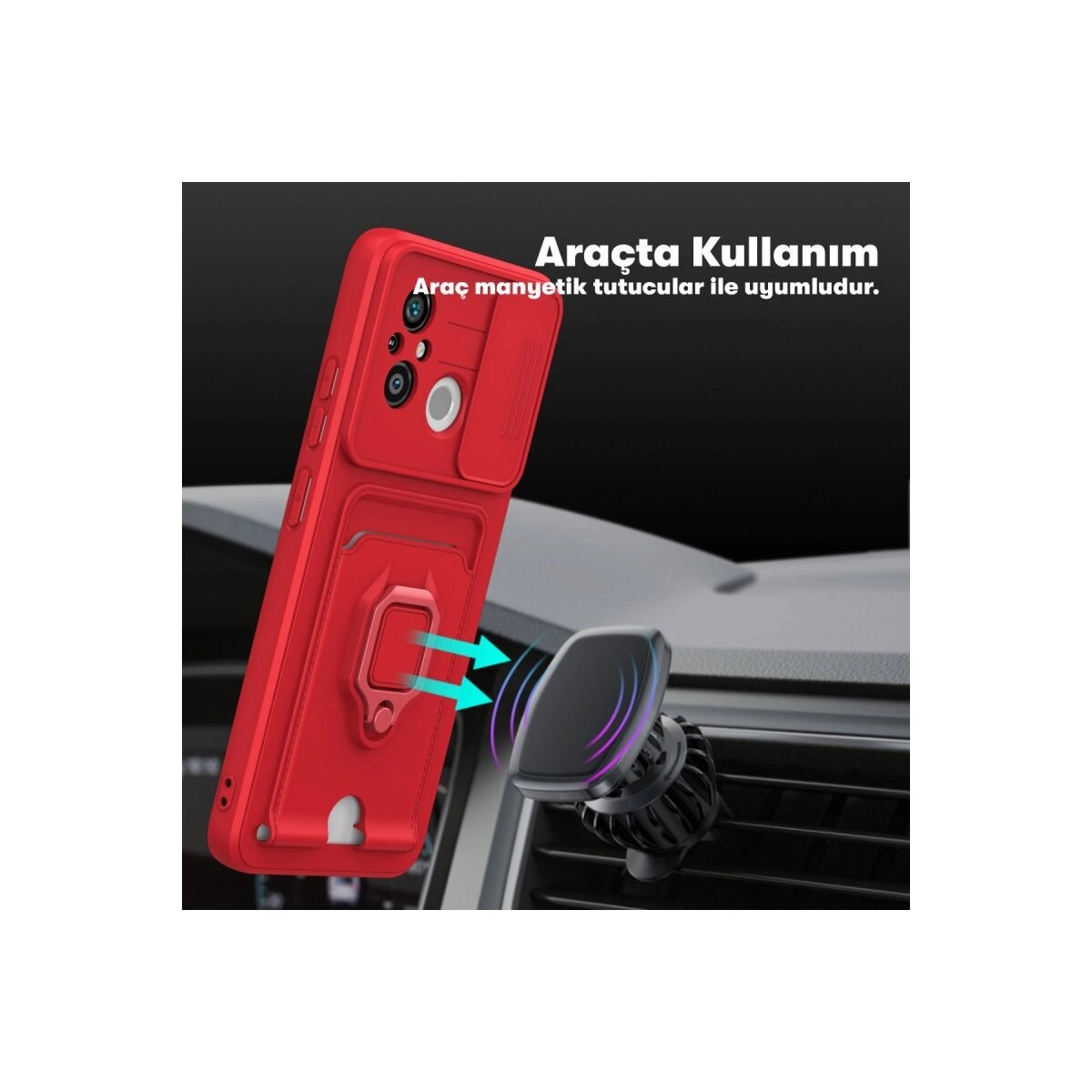 Xiaomi Redmi 12c Kılıf Zuma Kartvizitli Yüzüklü Silikon - Lacivert