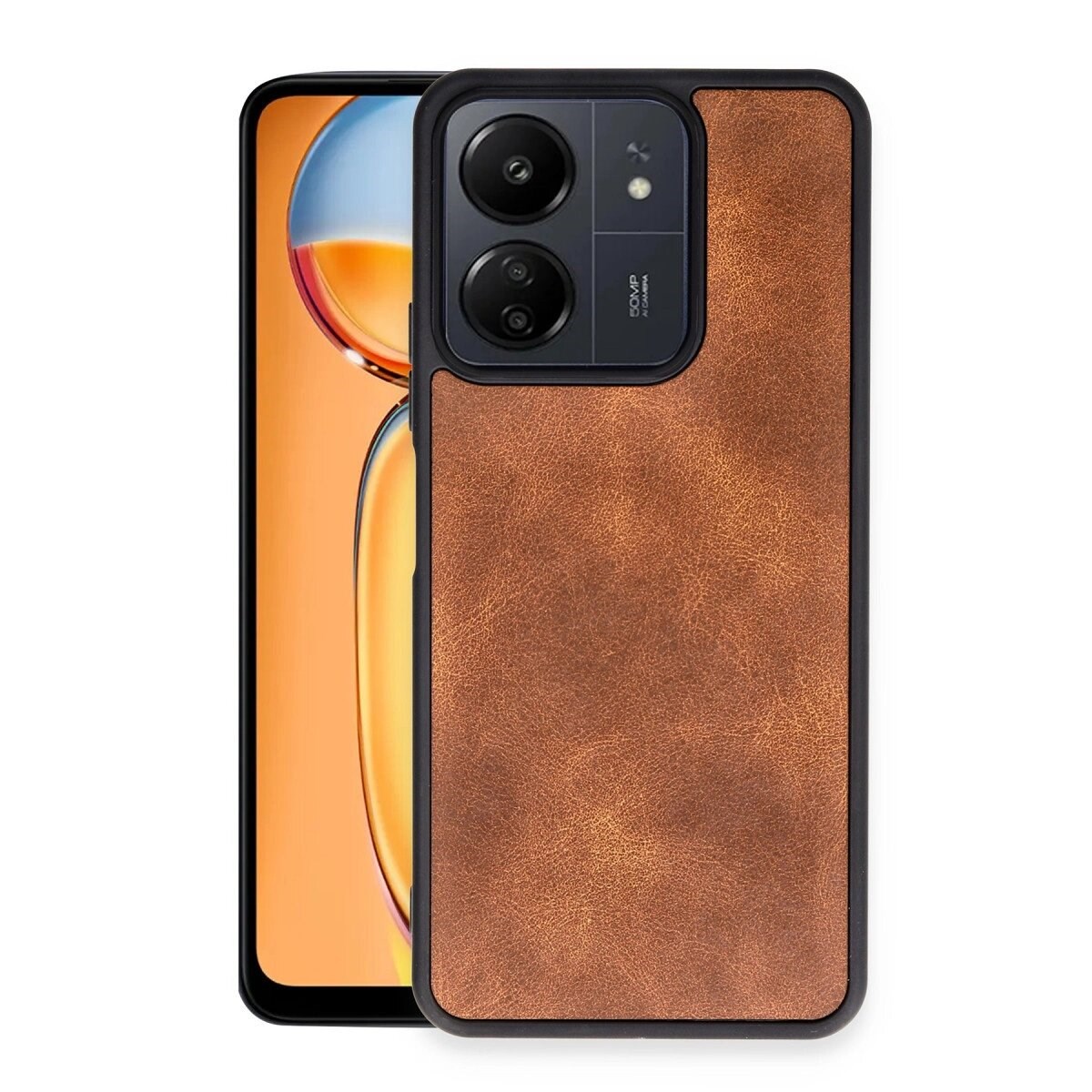 Xiaomi Redmi 13c Kılıf Aras Deri Kapak - Taba