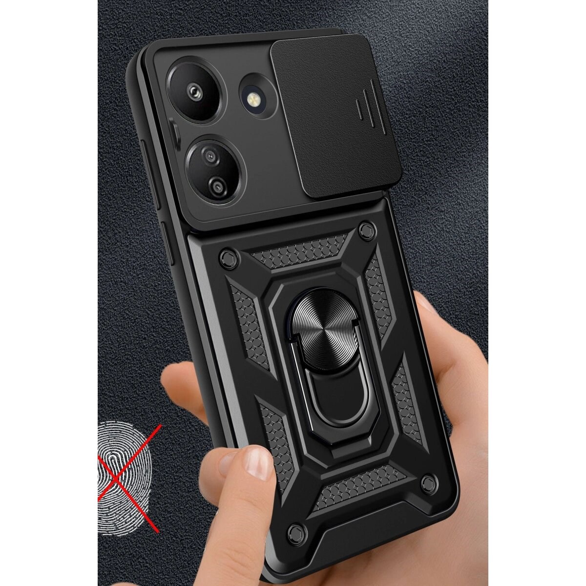 Xiaomi Redmi 13c Kılıf Pars Lens Yüzüklü Silikon - Siyah
