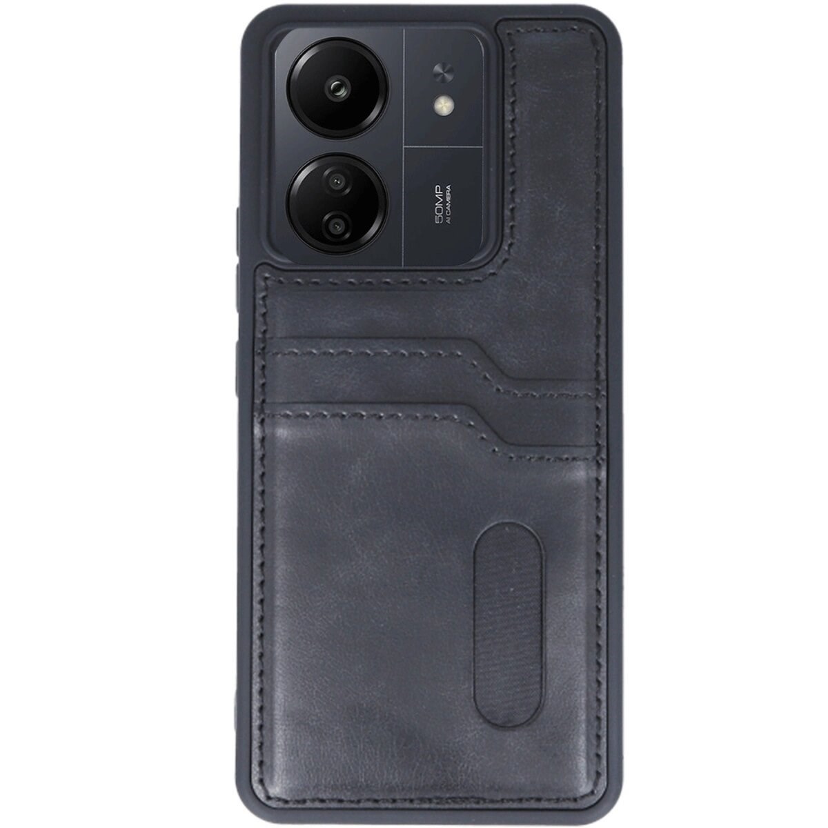 Xiaomi Redmi 13c Kılıf Sara Kartvizitli Deri Kılıf - Siyah