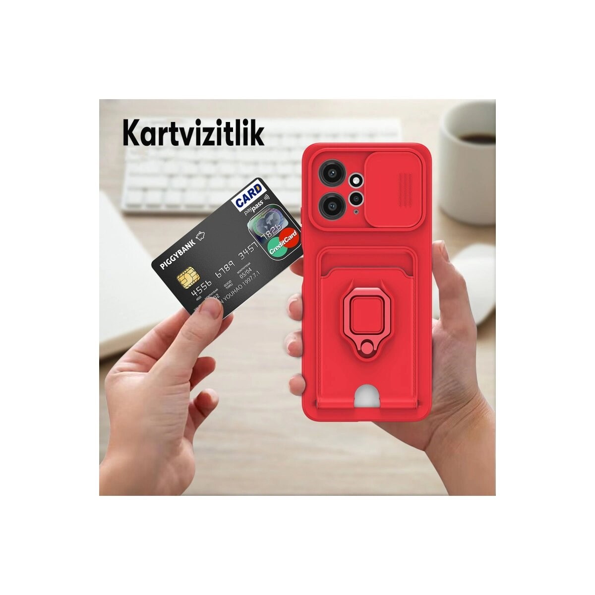 Xiaomi Redmi Note 12 4g Kılıf Zuma Kartvizitli Yüzüklü Silikon - Kırmızı