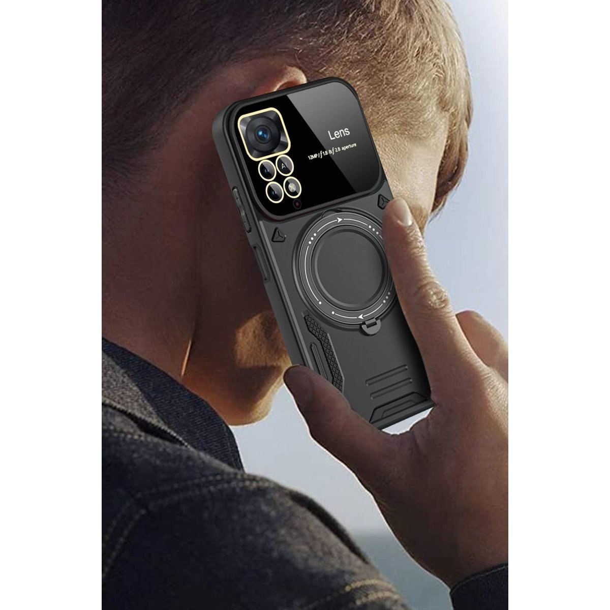 Xiaomi Redmi Note 12 Pro 4g Kılıf Joy Lens Standlı Kapak - Koyu Yeşil
