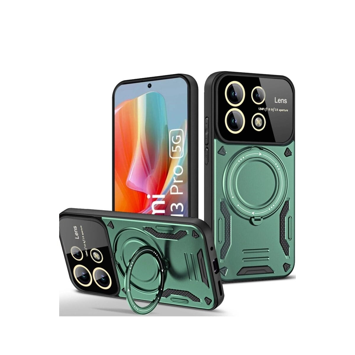 Xiaomi Redmi Note 13 Pro 5g Kılıf Joy Lens Standlı Kapak - Koyu Yeşil