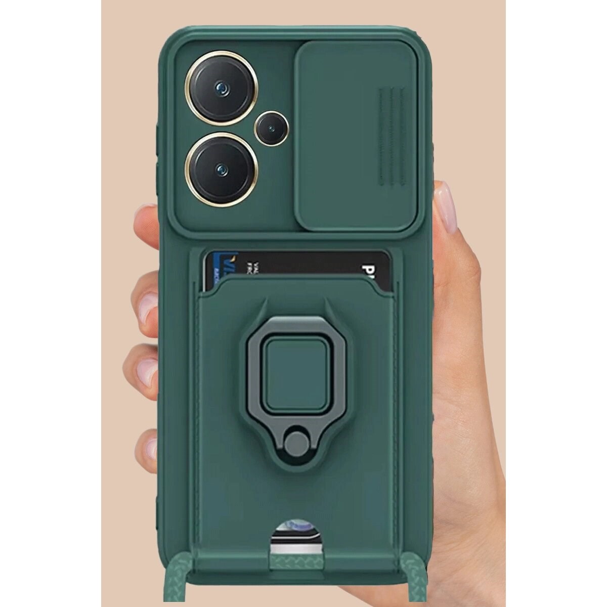 Xiaomi Redmi Note 13 Pro Plus Kılıf Zuma Kartvizitli Yüzüklü Silikon - Pembe