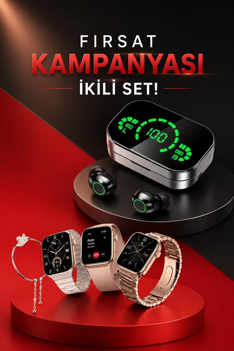 Yeni Nesil Kaliteli Akıllı Saat ve Kablosuz Bluetooth Kulaklık Yüksek Ses Kaliteli