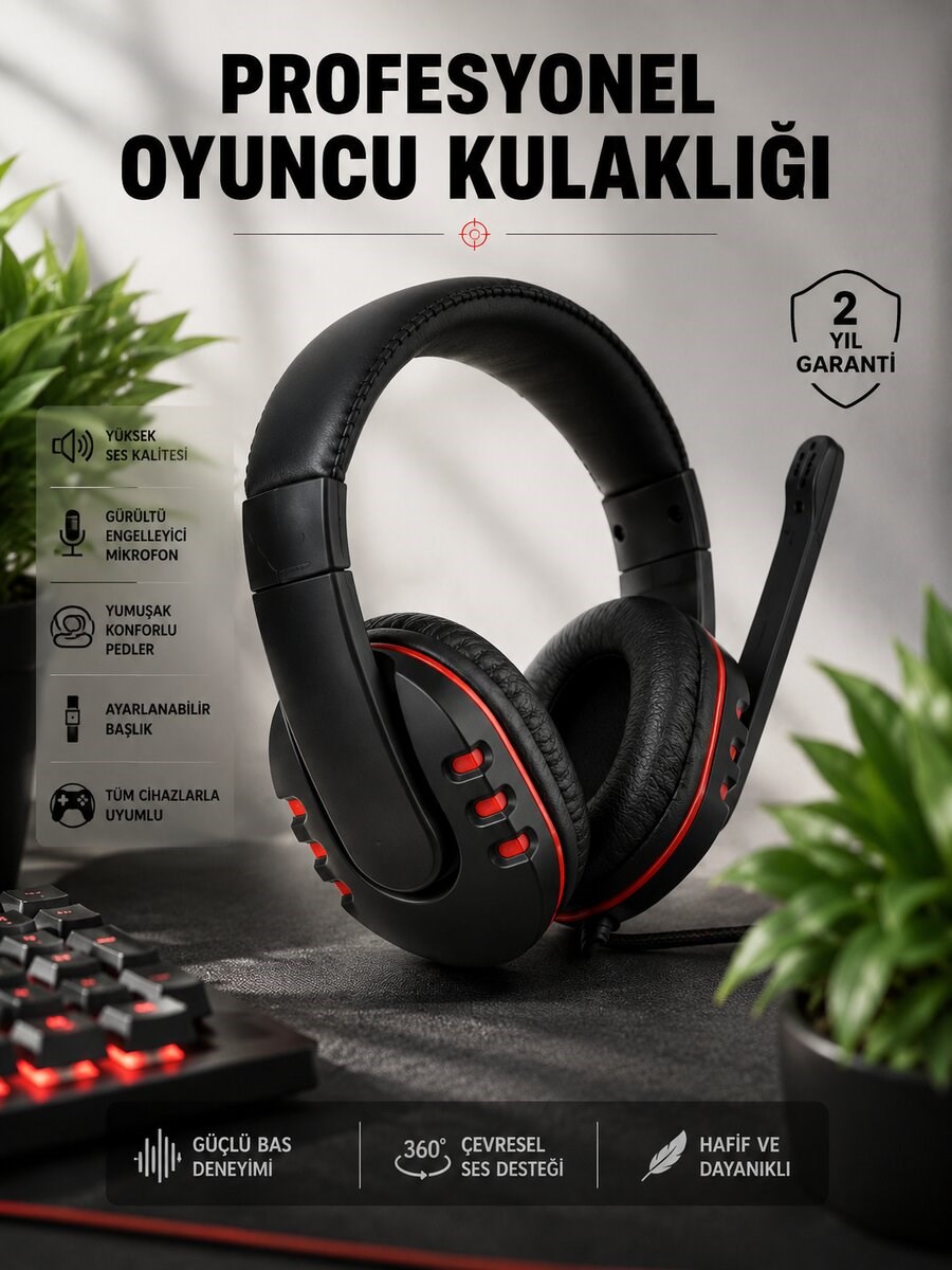 Yüksek Ses Kalitesi ve Aktif Gürültü Engelleme Özellikli Kablolu Mikrofonlu Kulaklık