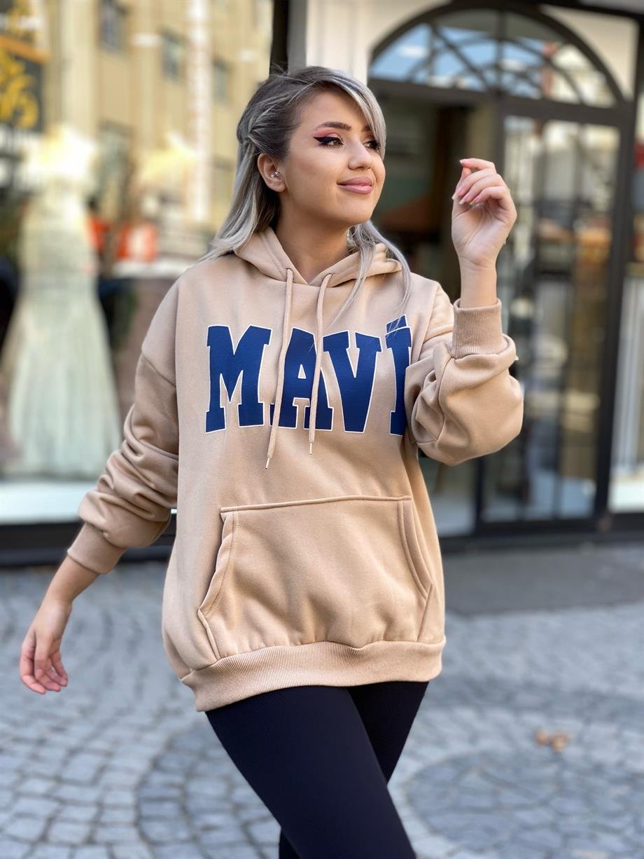 3 İplik Şardonlu Mavi Baskılı Sweat