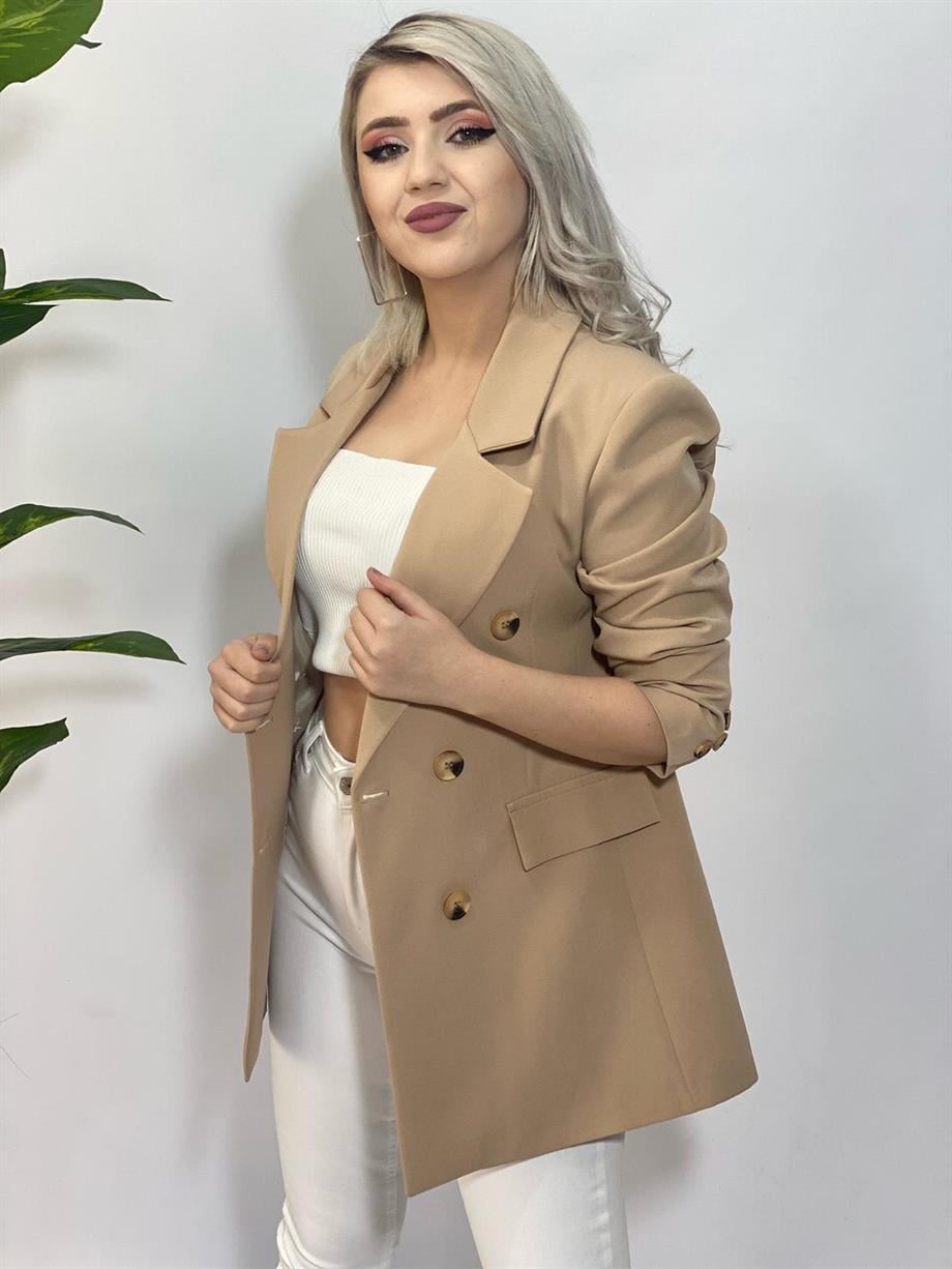 Ahşap Düğme Detaylı Blazer Ceket 