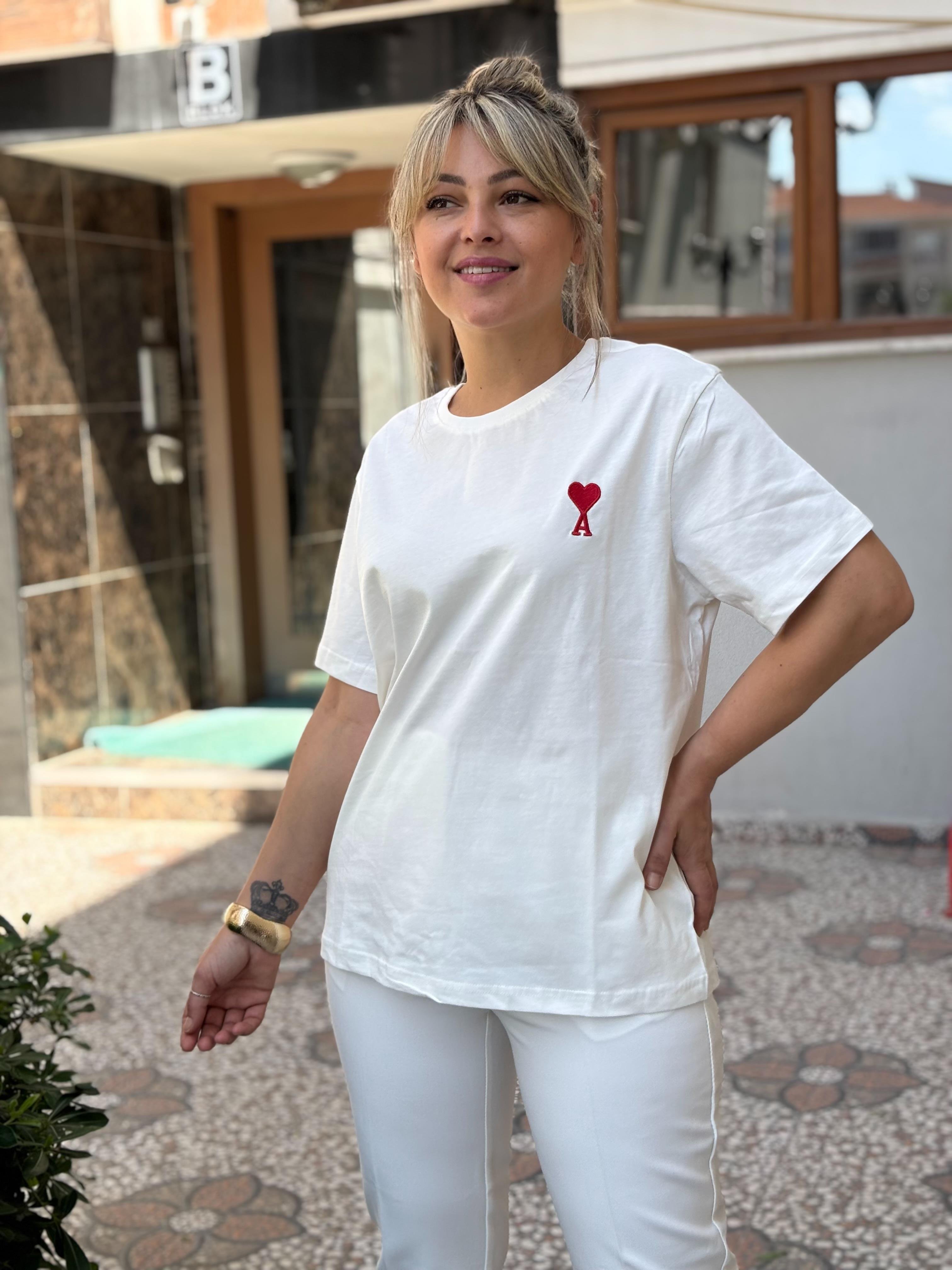 Ami Bisiklet Yaka Tişört Beyaz