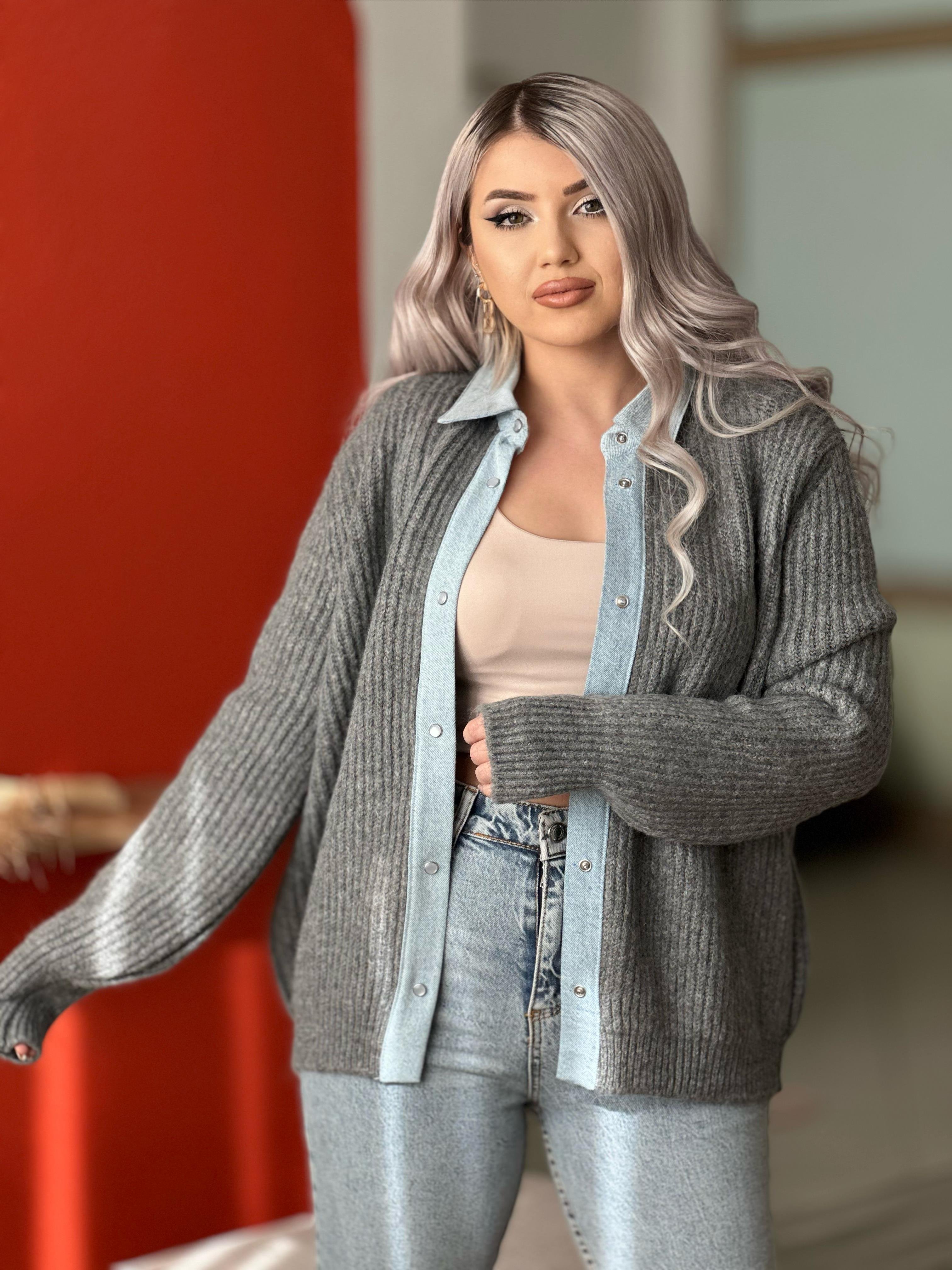 Antrasit Jean Detay Hırka 