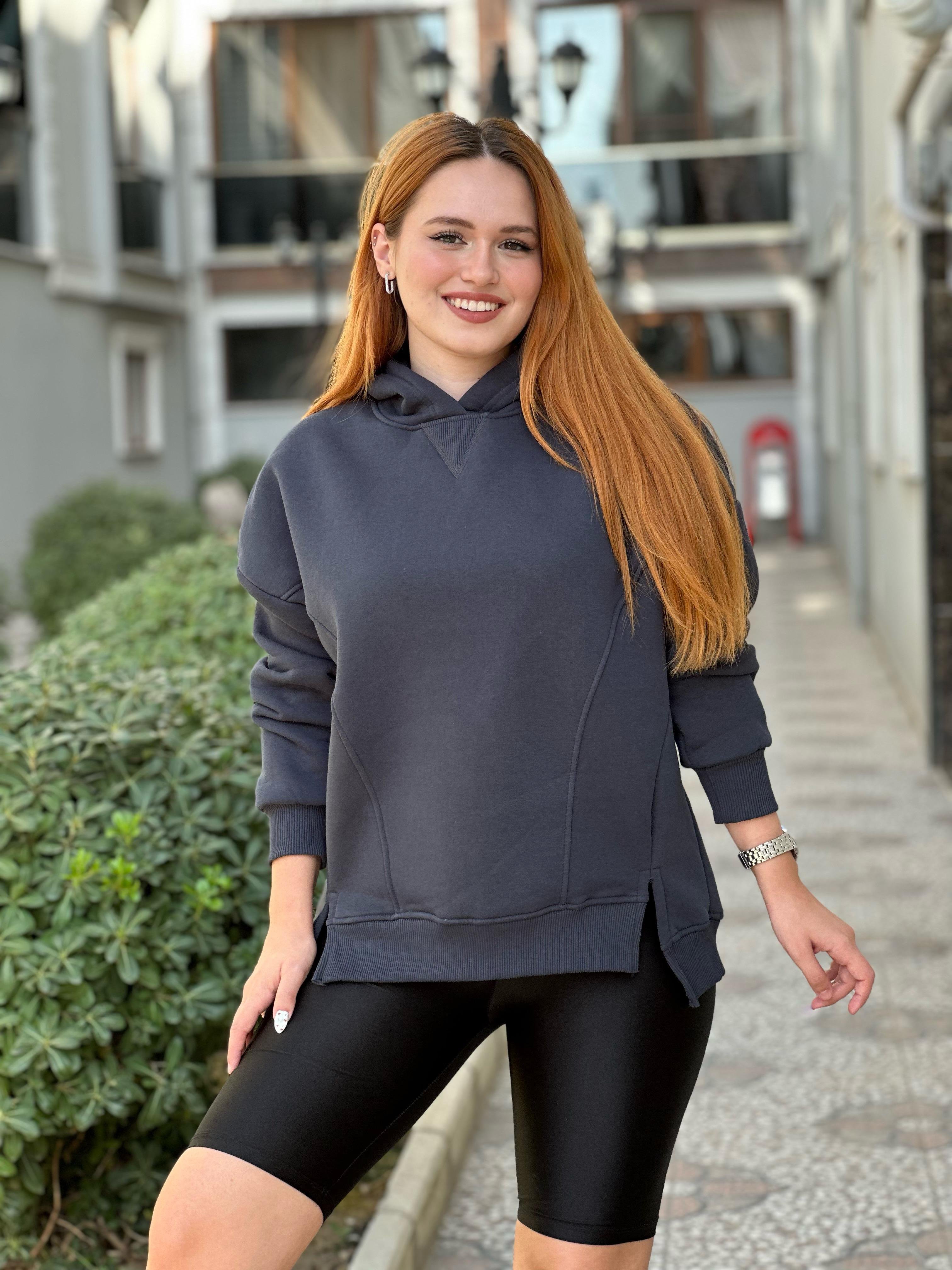 Antrasit Kapüşonlu Sweat