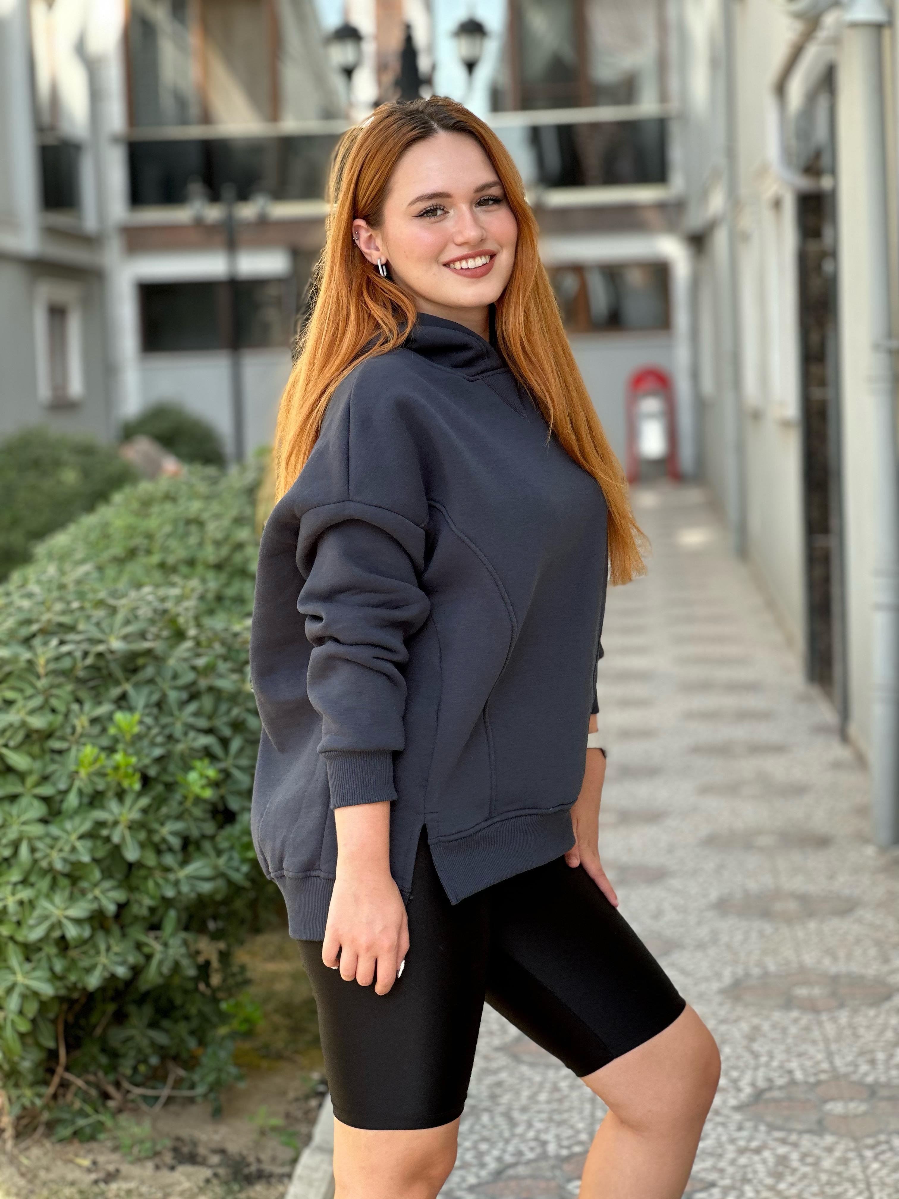Antrasit Kapüşonlu Sweat