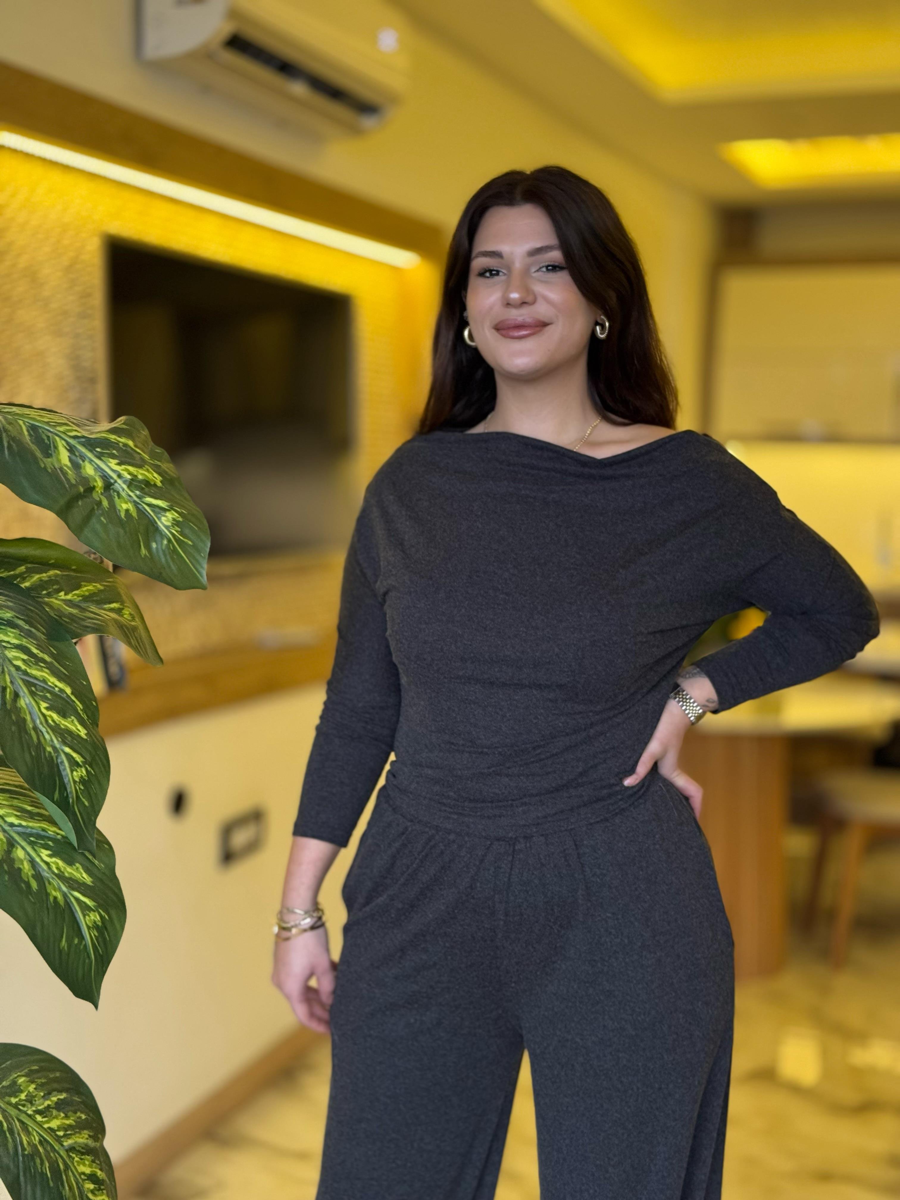 Antrasit Örme Kayık Yaka Takım