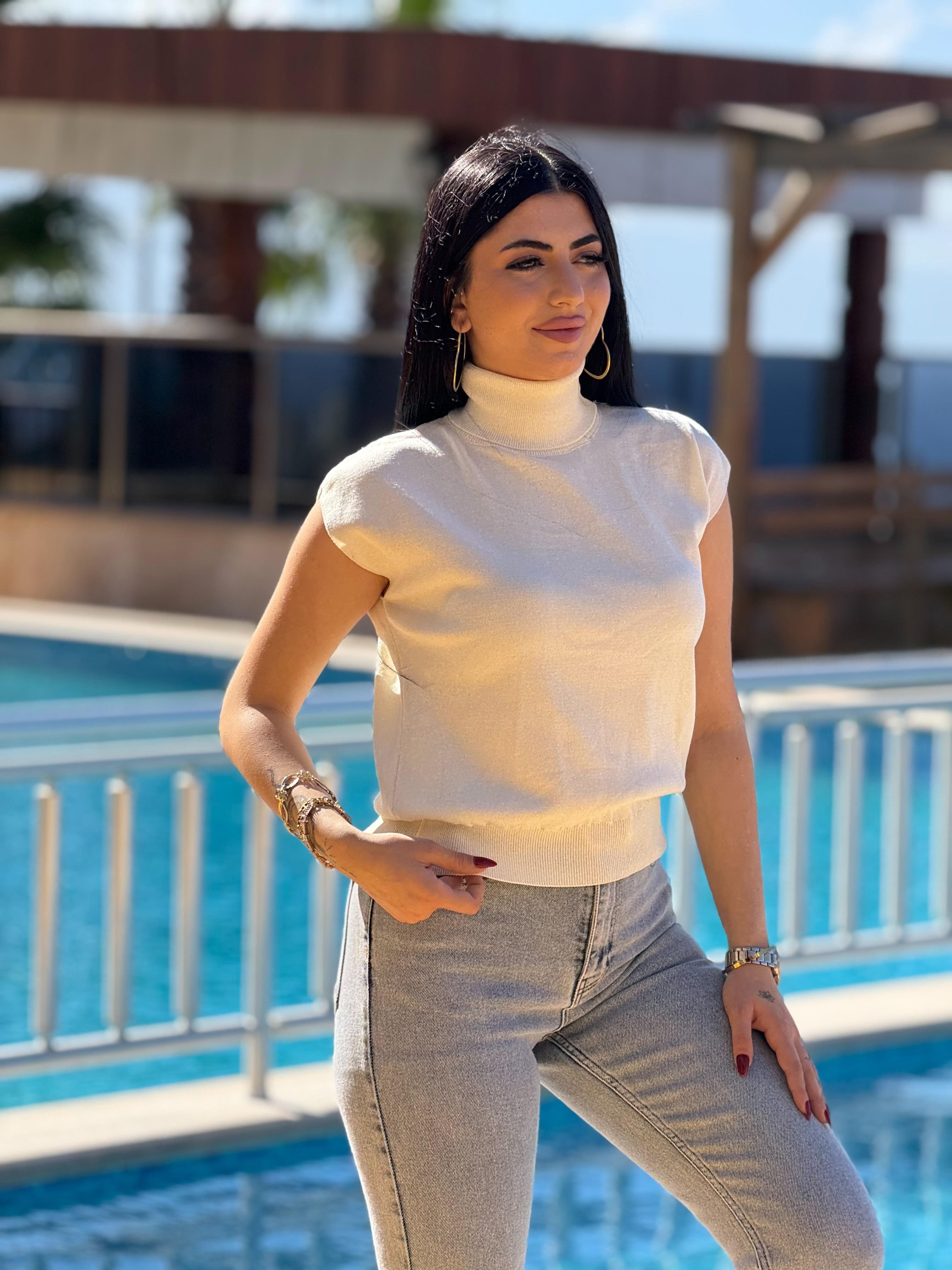 Balıkçı Yaka Krem Merserize 