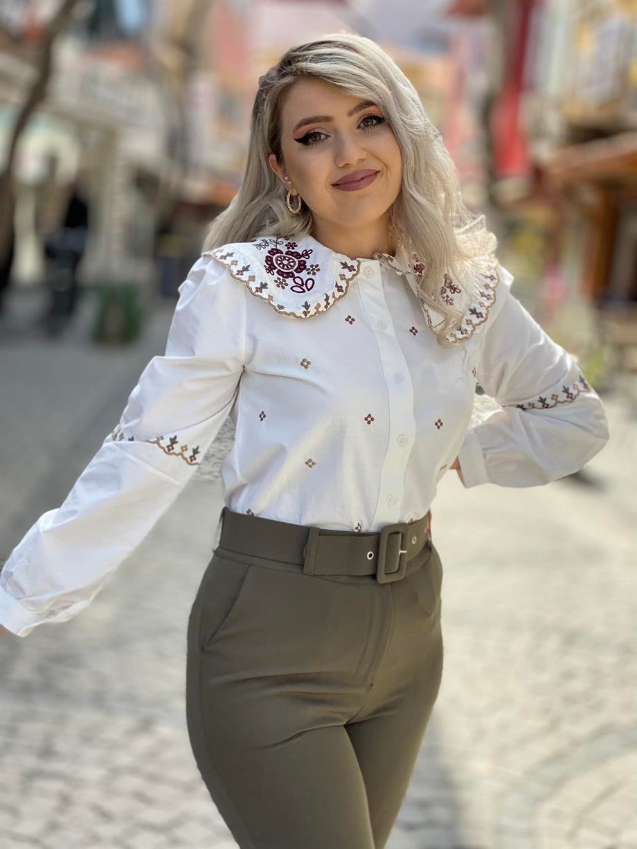 Bebe Yaka Nakış İşlemli Gömlek 
