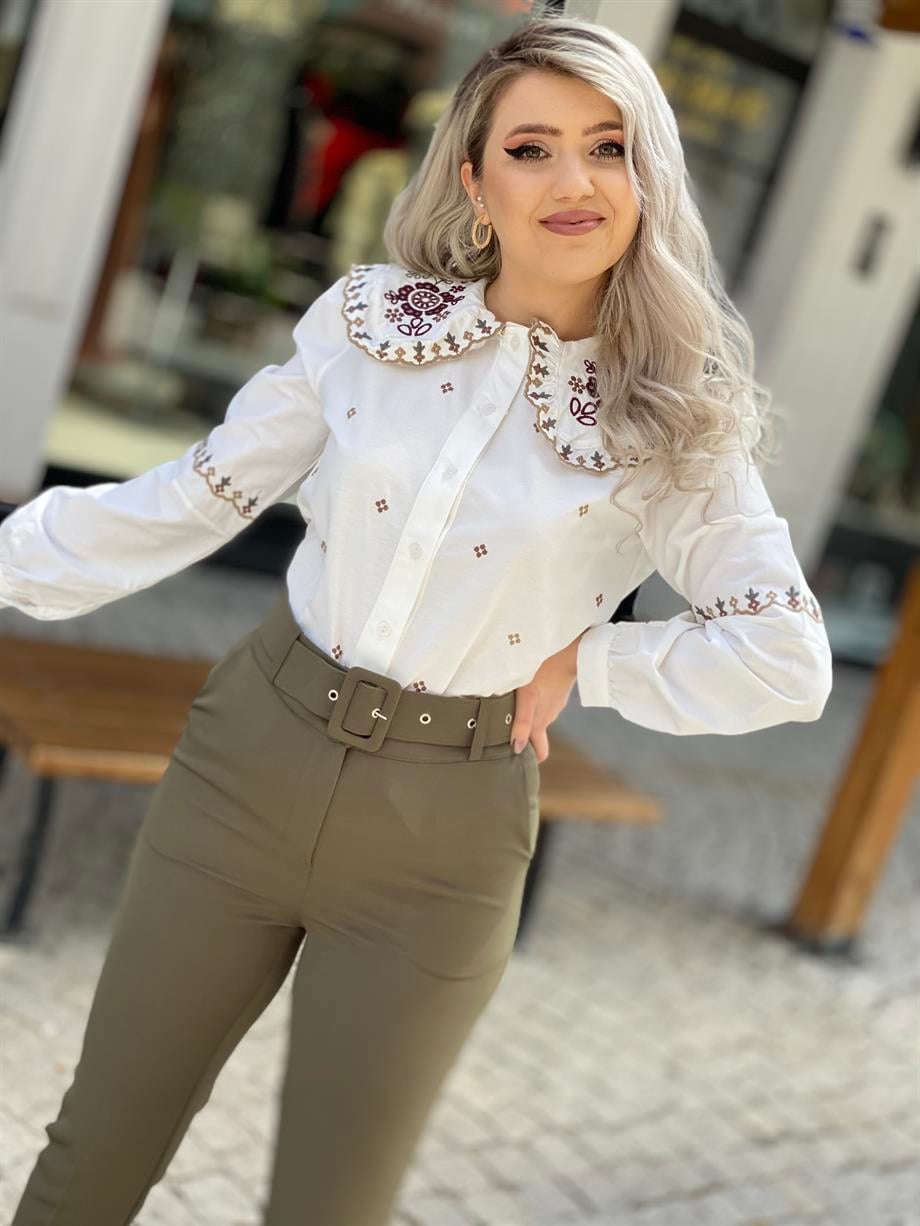 Bebe Yaka Nakış İşlemli Gömlek 