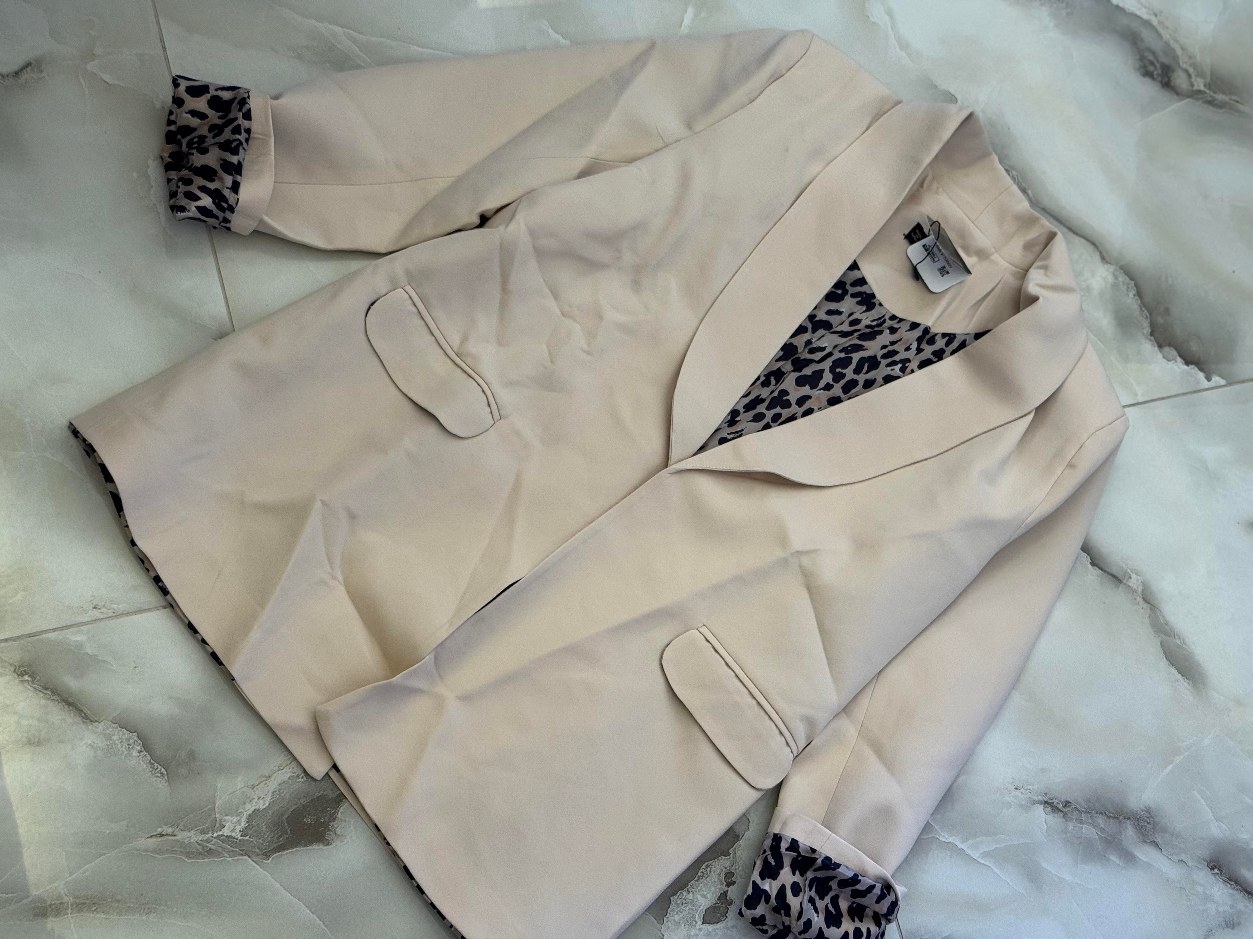 Bej Leopar Astarlı Blazer Ceket