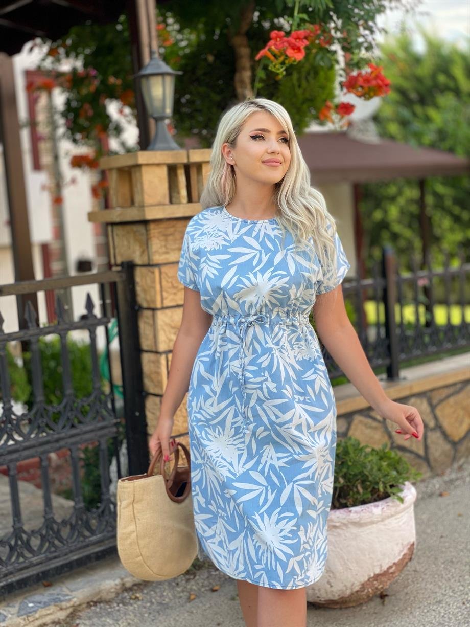 Bel Büzgülü İnce Kot Elbise