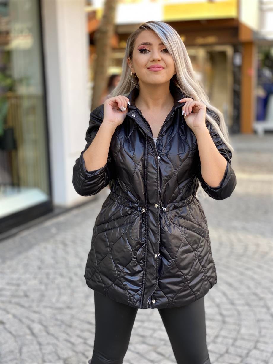 Bel Büzgülü Kapitone Mont