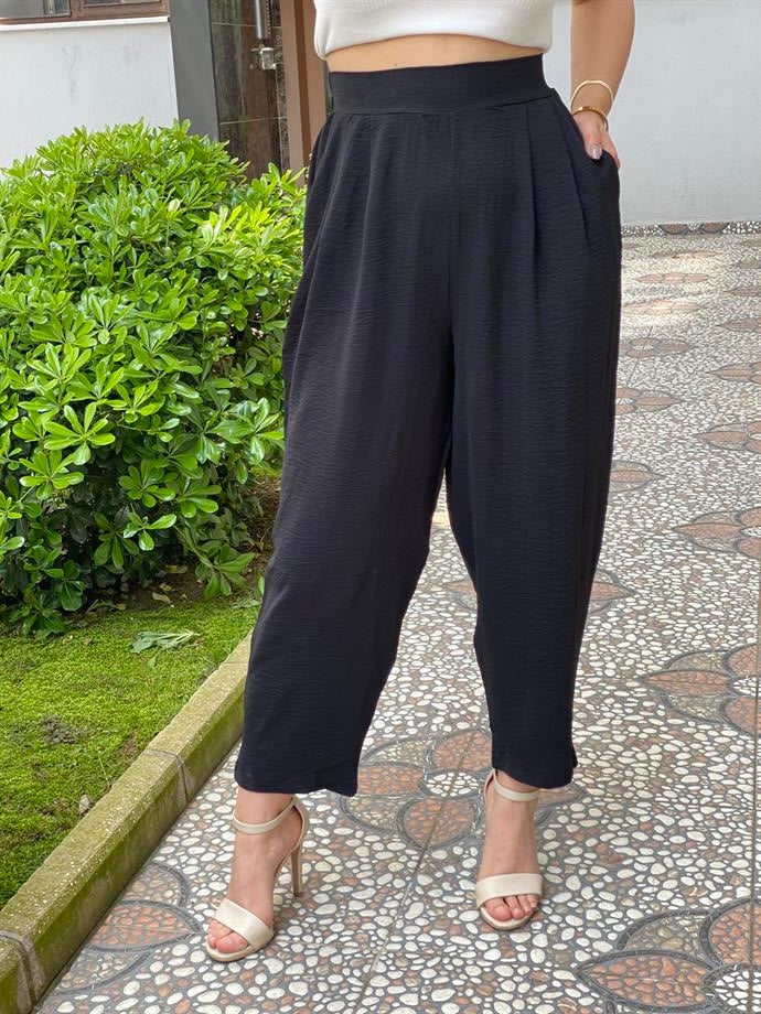 Beli Lastikli Havuç Pantalon Siyah