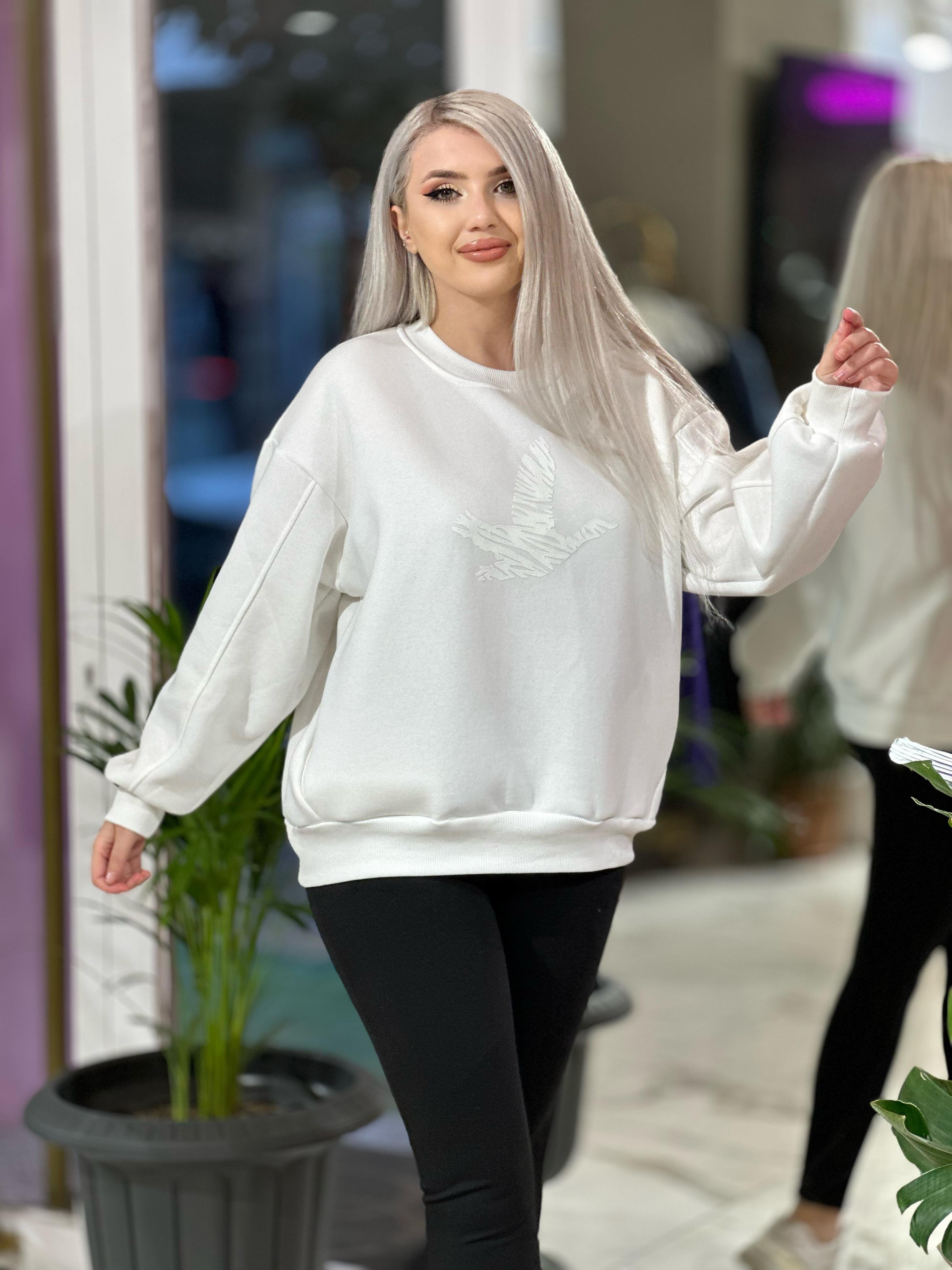 Beyaz 3 İplik Şardonlu Sweat