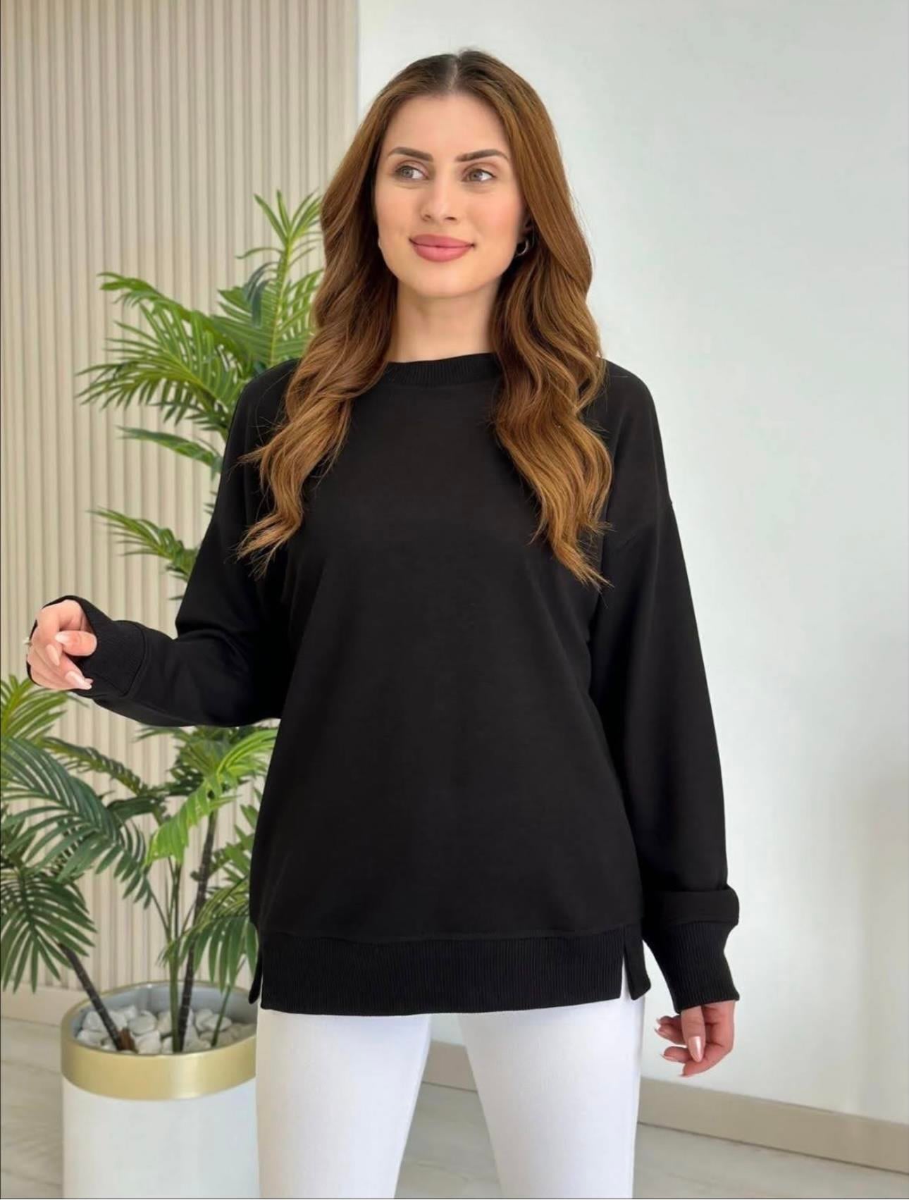 Bisiklet Yaka 2 İplik Sweat Siyah 
