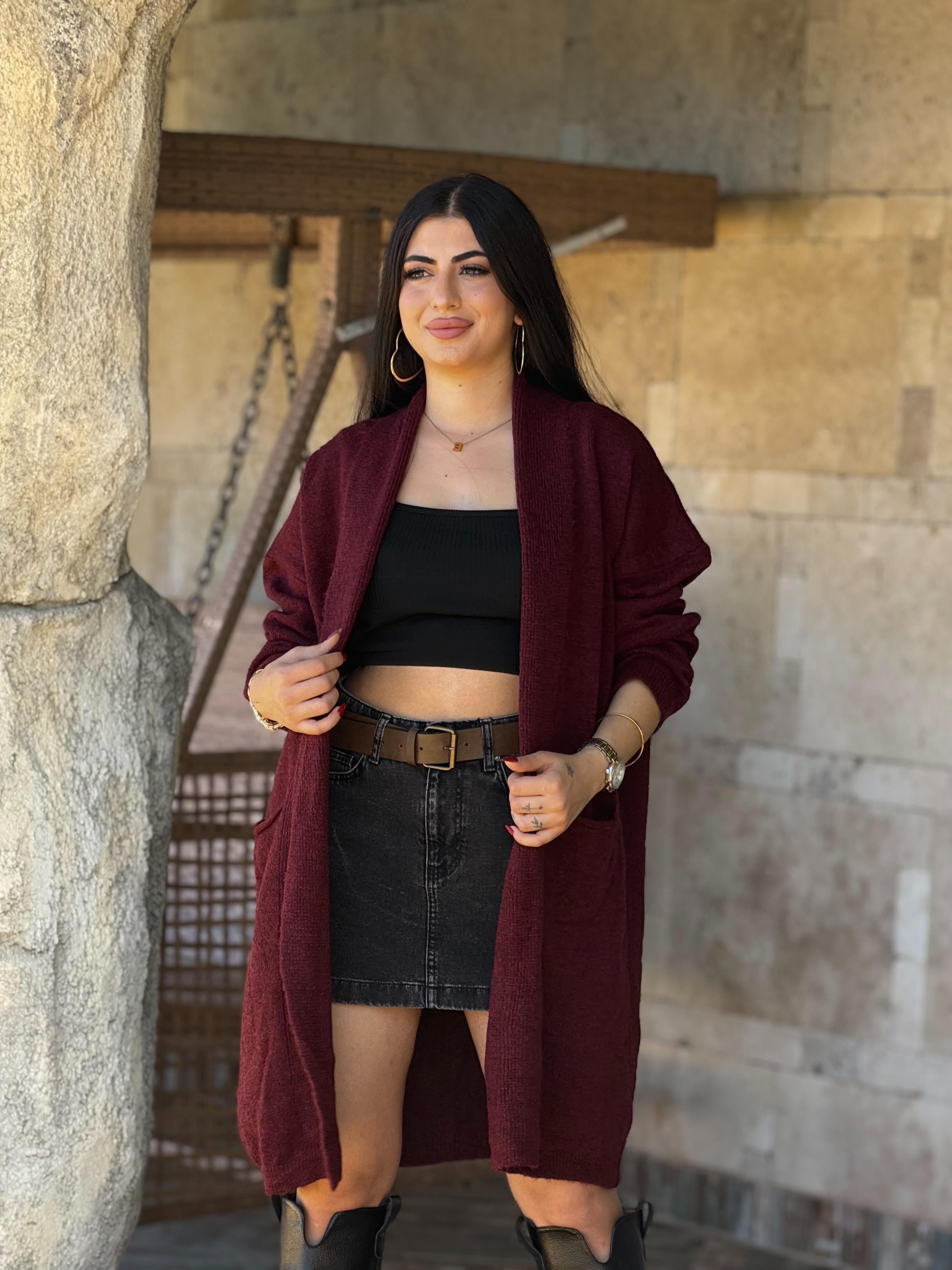 Bordo Cepli Hırka 