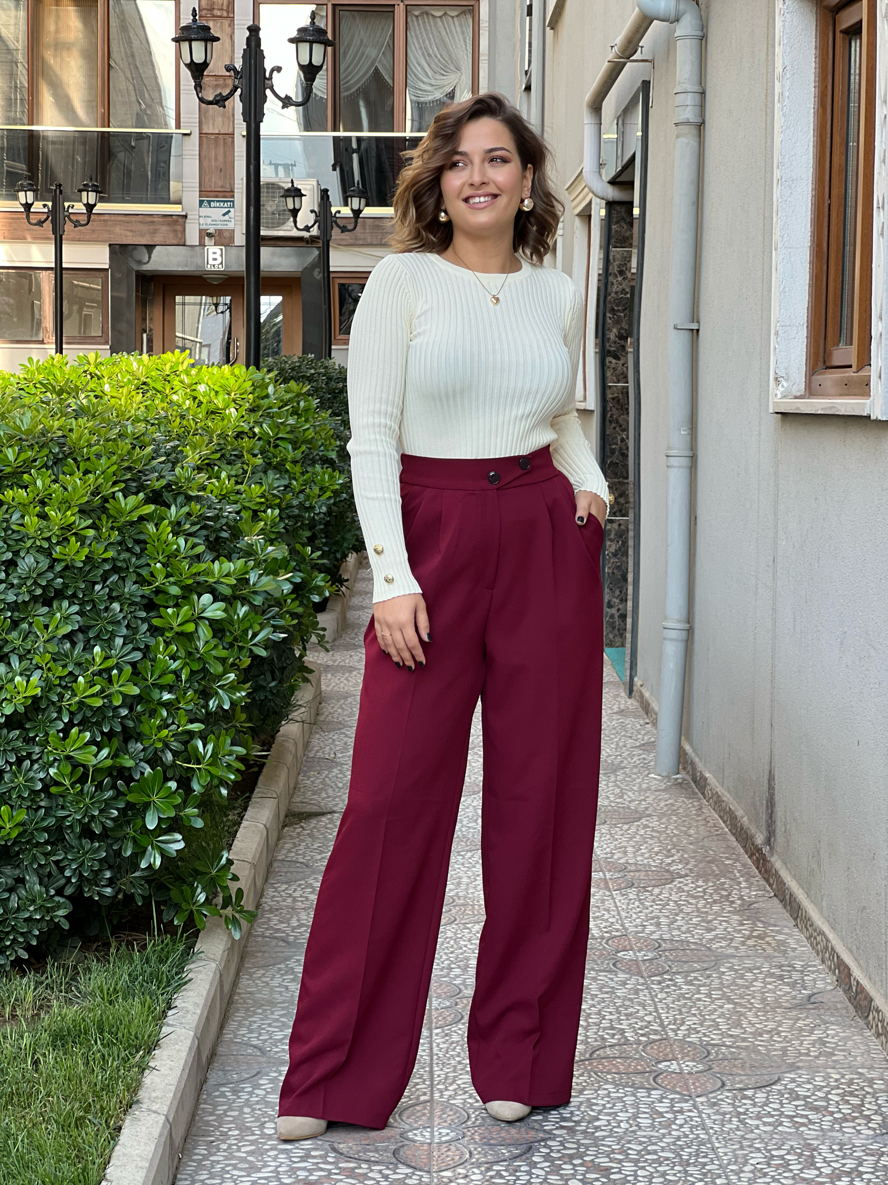 Bordo Palazzo Pantalon 
