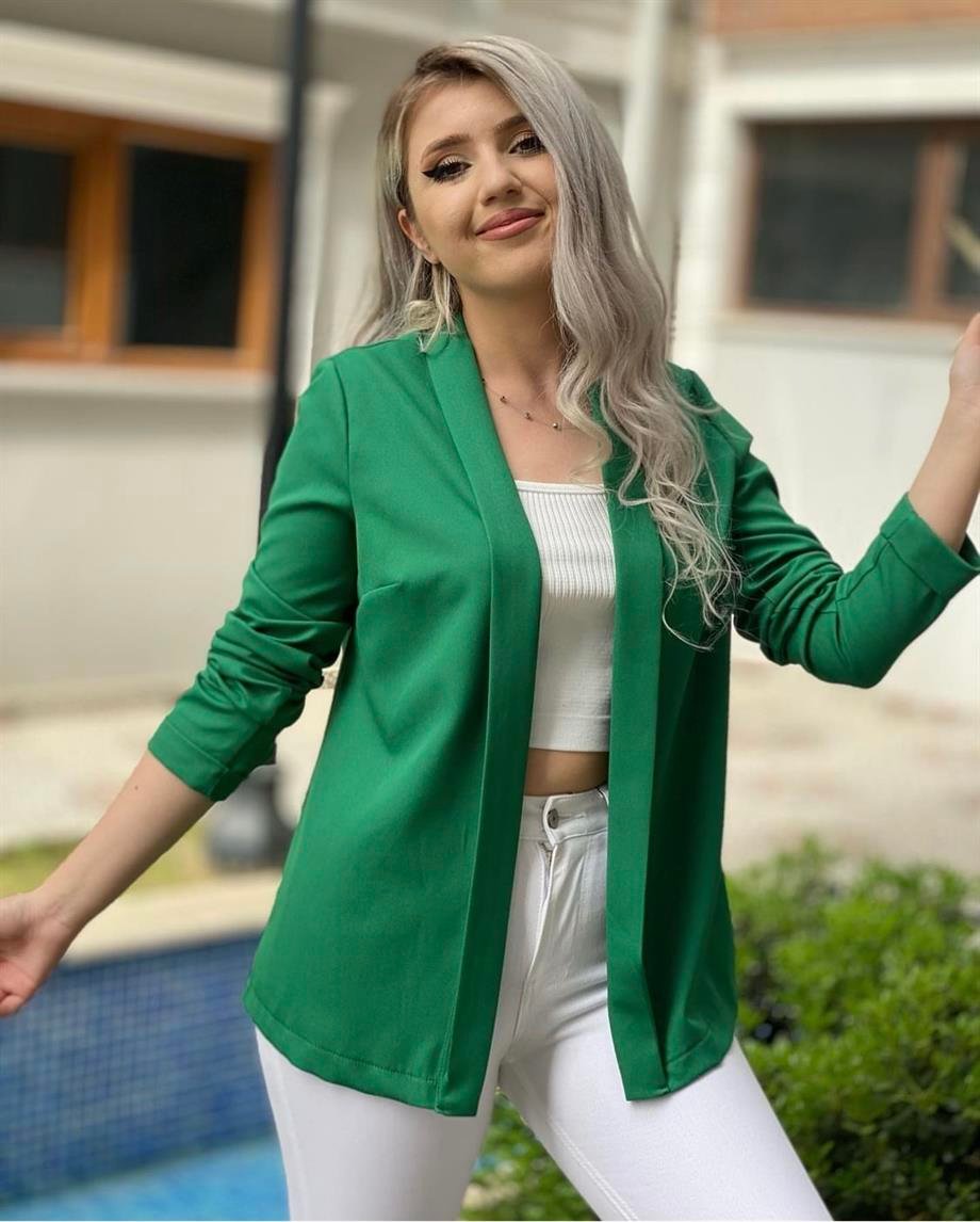 Crep Kumaş Yeşil Ceket 