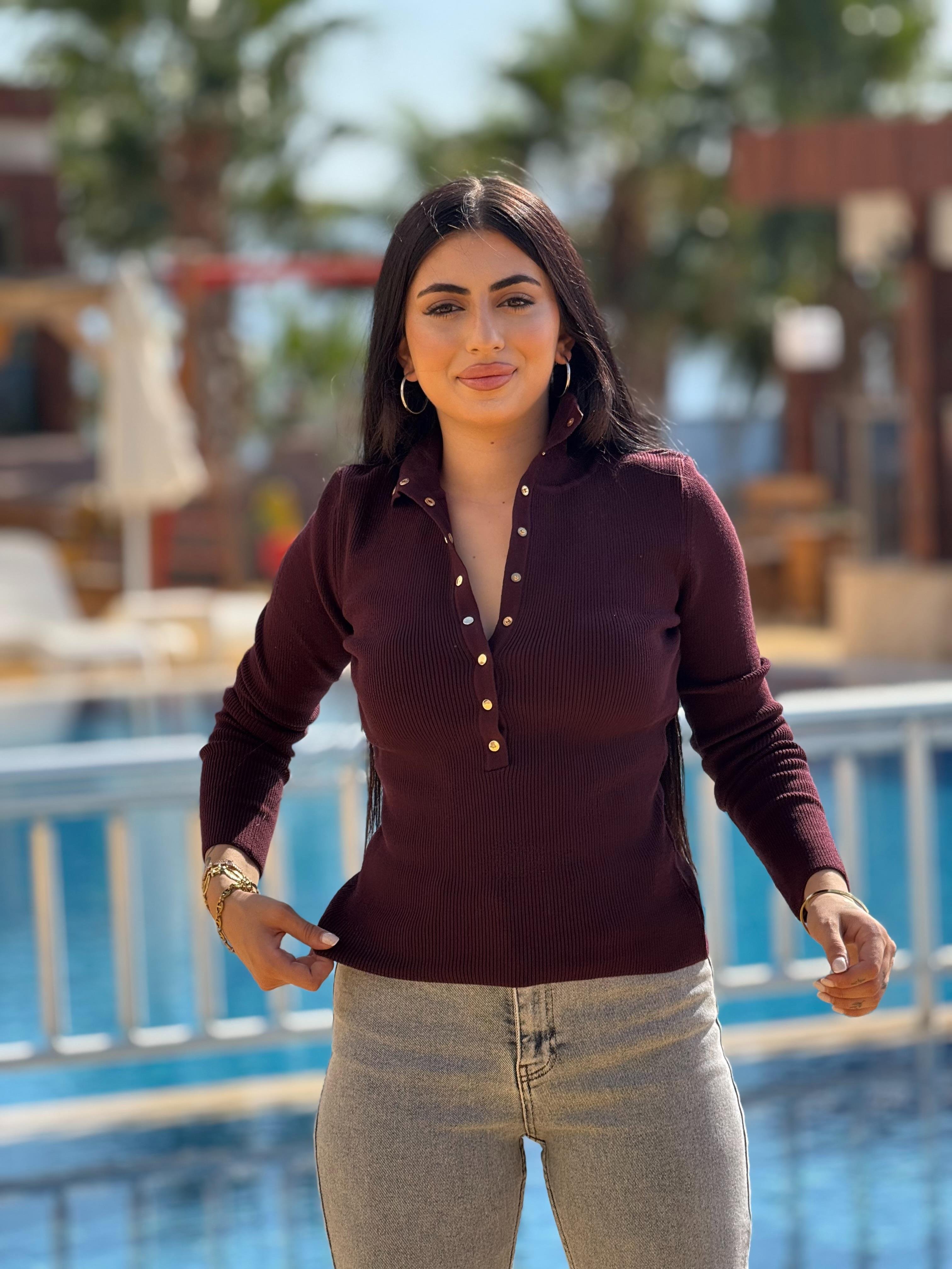 Dilvin Çıtçıtlı Triko Bordo 